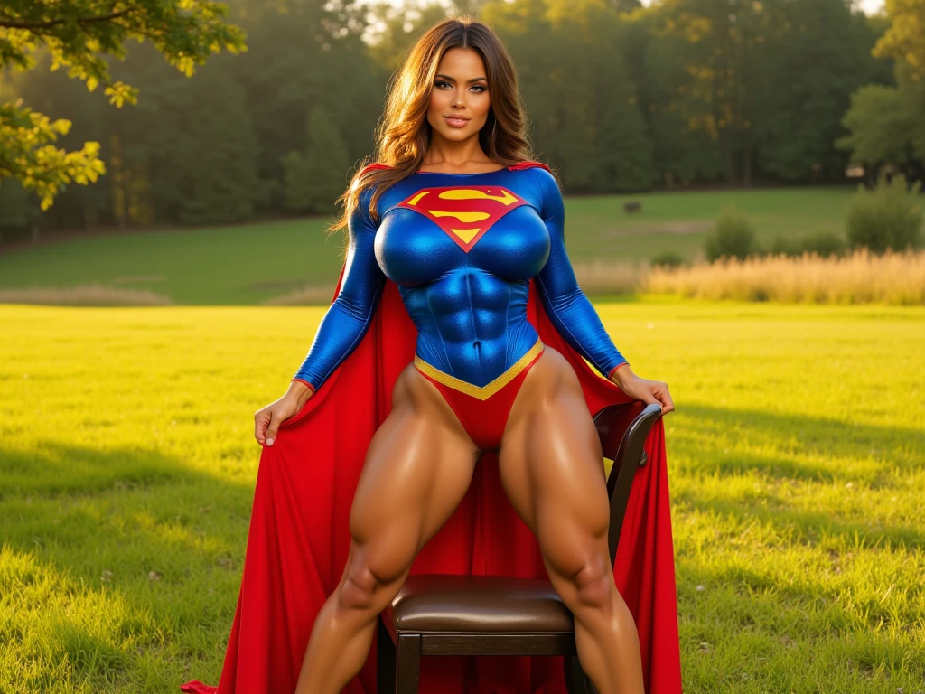 High quality, ultra-detailed, realistic, vivid colors, sharp focus, portrait, superhero, full body, proud and angry expression, confident power posing, curvy body shape, tight-fitting costume, strong and muscular legs, open and firm posture, dirty background, dirty surroundings, dramatic lighting.