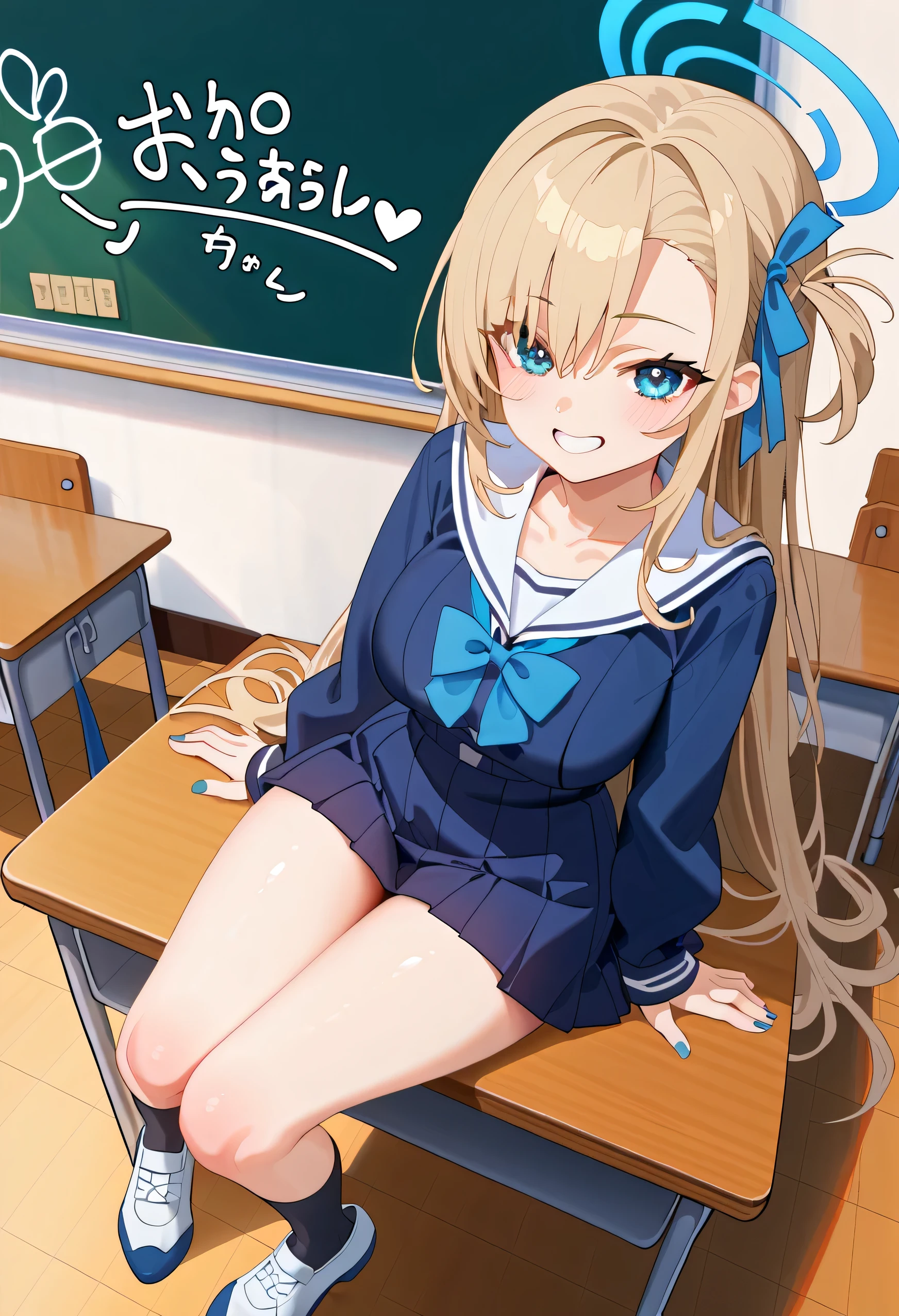 One person！！、Baby Face、、smile、Innocent face、human、6 year old girl、Long Hair、Blonde！、With bangs、small、1st grade elementary school students、Big eyes、barefoot、black eye、cute、Are thin、凄くsmall胸、身長のsmall、体のsmall、Short legs、、With legs apart、School、Schoolの制服、Short sleeve、Bare Skin