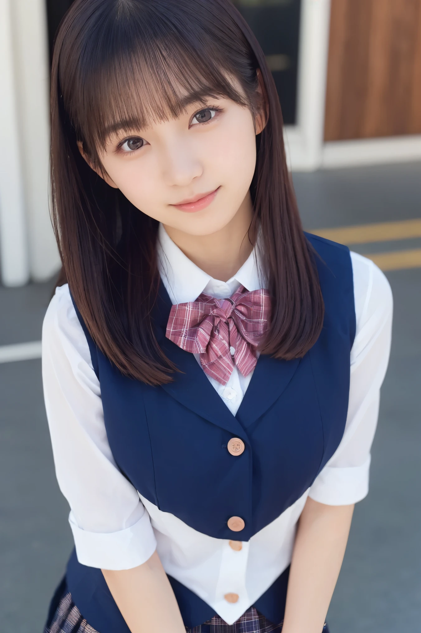     Top Quality,     Focus on the Face   ,  Soft light,        ultra high resolution, (    photorealistic  :1.4),     RAW PHOTO LOOP    ,     1 Japanese Girl    ,   alone,     cute, (       embarrassing smile:0.5), (    brown eyes,   Light in your eyes),     detailed and beautiful face, (    small breasts), ( Realistic human skin texture with high resolution), (    short bob), break,   ,        navy blue sailor suit   , vest,     skirt
