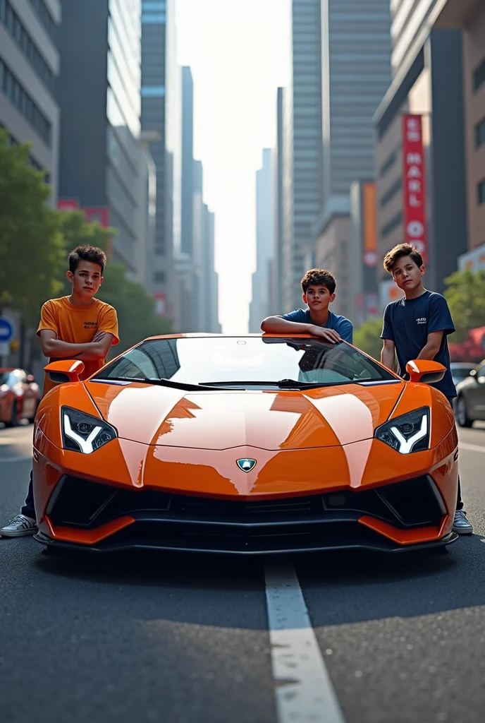 A boy stand side in his Lamborghini