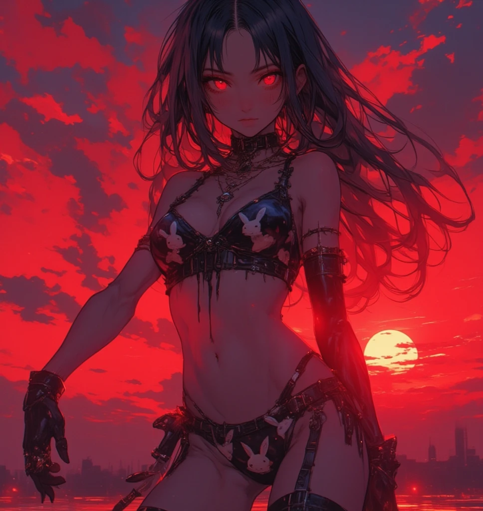 Anime woman in broken bikini