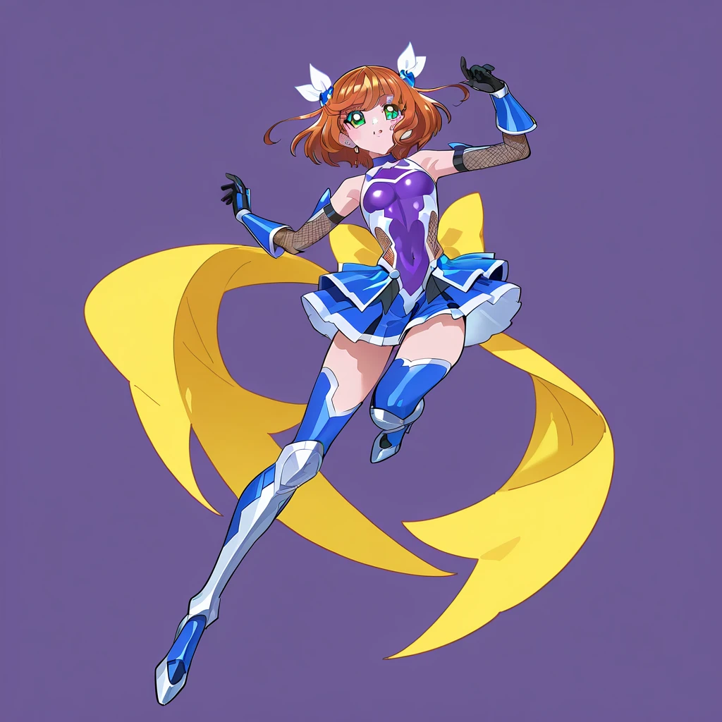 masterpiece,(best quality) magical girl,Lazer gun, yellow, spikey hair, medium sized breasts, unique design,( ( character concept art ) )