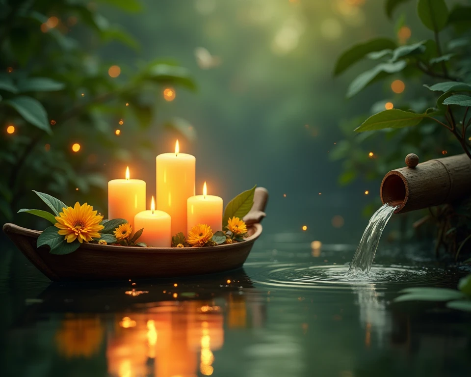 water flow, candle, flower