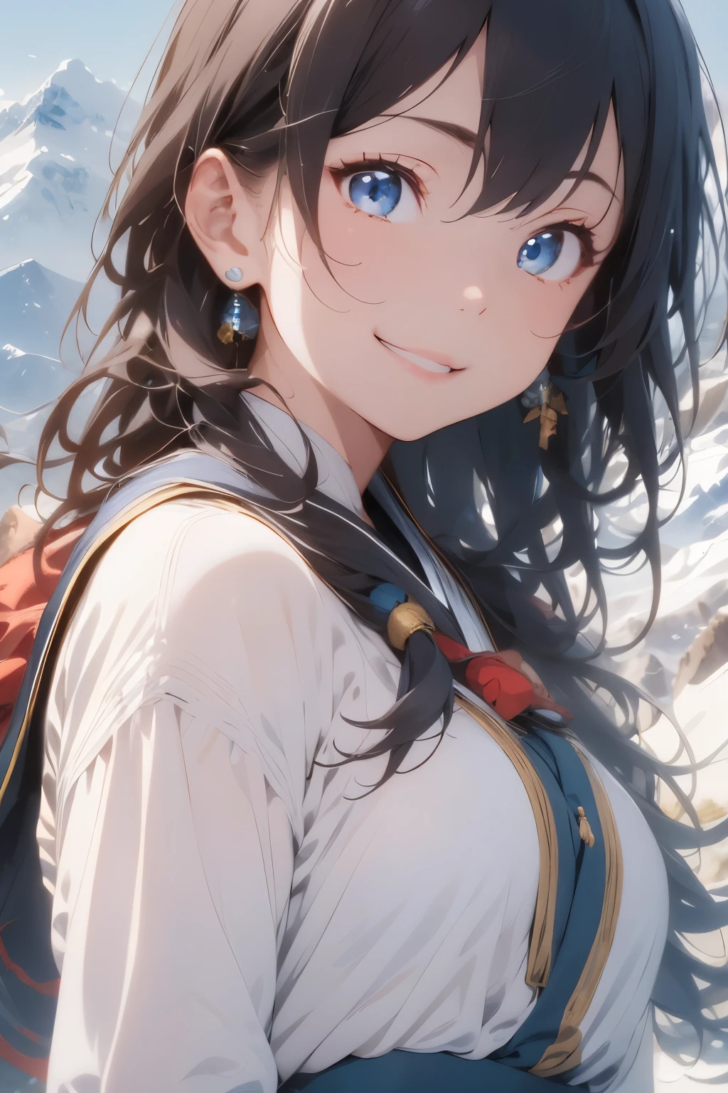 tmasterpiece、need、1female、blue clothes、Ancient style China、 White cloth is good, good, good、brunette color hair、Shoulder leakage、The chest is large、chubbiness、ssmile、with her mouth open,white colors吊带裤袜、lace leggings、white colors、pale pink lip、In the foreground of graphic art、Women perform traditional dance on Kauai。She wears floral ornaments,Wearing a straw robe.、He is holding a bouquet of flowers in his hand。。。。。。。。。。。。。。。。。。。。。。。。。。。。。。。。。。。。。。。。。。。。。。。。。。。。。。。。。。。。。。。。。。。。。。。。。。。。。。。。。。。。。。。Her expression is bright and happy.、The dance moves are also elegant and graceful。She dances,It's like celebrating Kauai's nature and culture。 Graphic art background、You can see Mount Waialale (Wyallaire Hills)。The area near the summit is covered by thick clouds.、It has an air of mystery。Lush vegetation and waterfalls can be seen on the mountainside。pure、The sky has a rainbow.、kauai island name「Garden Island」It expresses abundant nature。