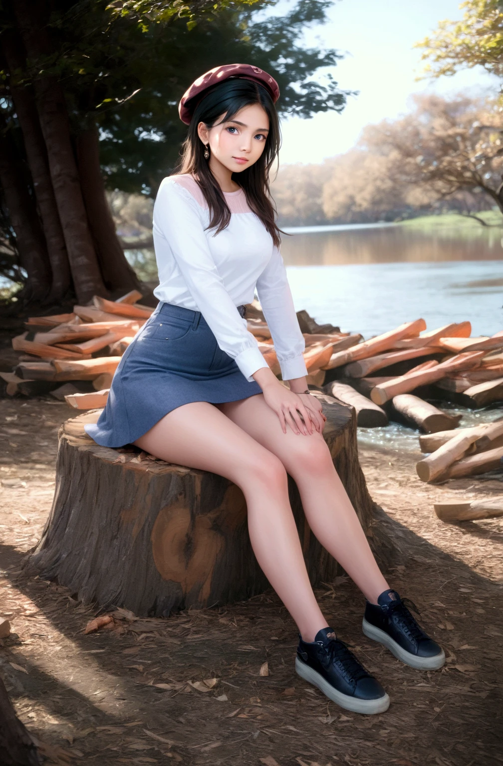 Highest quality、Highest quality、masterpiece、Highest pixels、Young Japanese woman、One woman、Brown Hair、Long Hair、Late 20s、Tight Skirt、Long legs、Smile、sunlight、sexy、Larger breasts、Long legs、whole body、garden、T-Shirts、Realistic、Real、Realistic、Big eyes、double eyelid、Curly Hair、