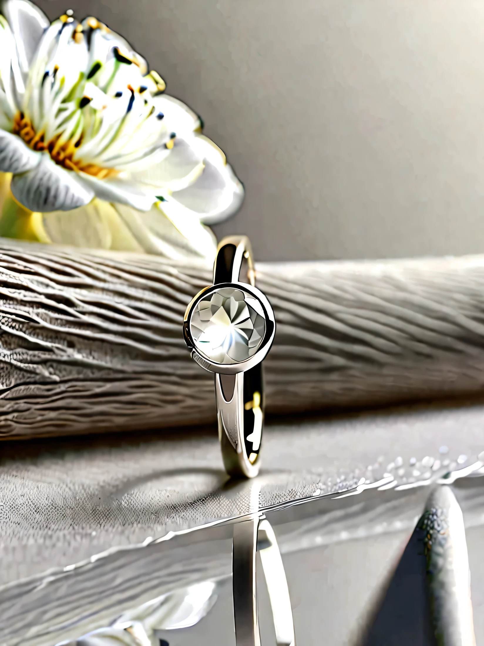 A sleek silver ring featuring a perfectly round, milky-white gemstone at its center. The gemstone has a soft, glowing finish, and the thin band keeps the design minimal and elegant. The background is a neutral gray gradient, emphasizing the ring’s pure and refined beauty.