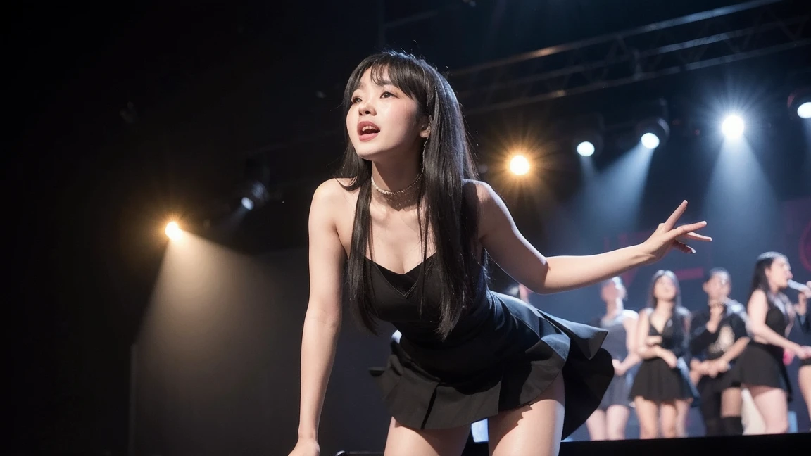 Korean、on stage、13 year old, ((topless)), idol, skirt