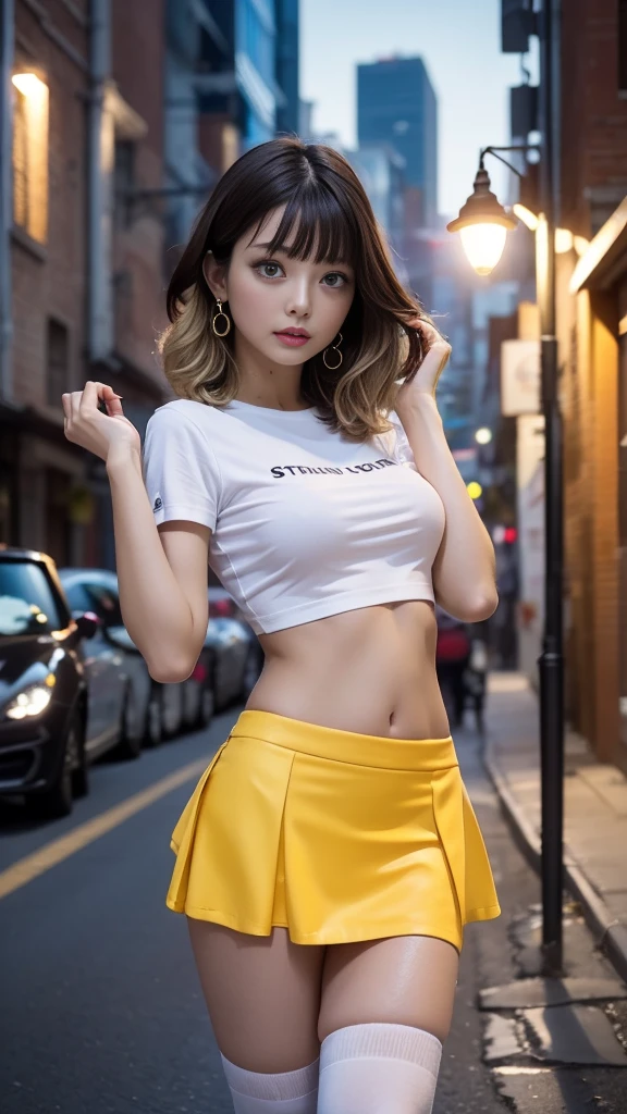 high-res,
A beautiful, cute girl,
(soft saturation: 1.3), (Fair-skinned: 1.2),
(Shiny metallic gold mini skirt. :1.3), Big breasts),Above the knee, walk,
85mm lens., F/8.0, light on clothing,
in the city,
Gal,
brunette hair,
romper
(masterpiece,bestquality:1.5),facing viewer,detaild,(eyelashes:1.2),detailed eyes,smile,(((spread her shirt, show your nipples:1.3))),((spread her legs, show your pussy))