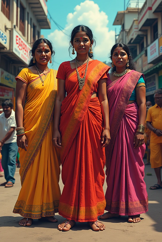 Create an image of Kawar Yatris, Hindu devotees, walking on a road during the Kawar Yatra. They are carrying decorated poles (kawars) with pots filled with Ganga water. The scene is vibrant and lively, capturing the spiritual and cultural essence of the pilgrimage, with colorful attire and a festive atmosphere."