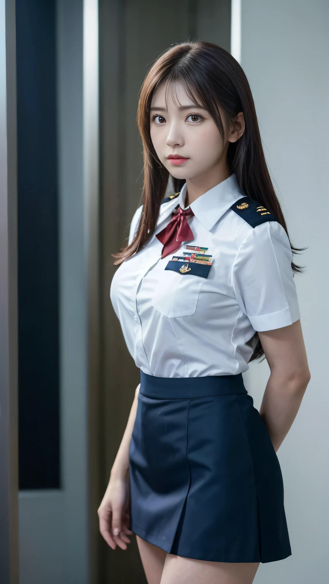 (RAW photos,HighestQuali),Full body like,The uniform of a flight attendant,(realisticlying,realisticlying:1.3),HighestQuali,tmasterpiece,Very fine and beautiful,highly detailed,CG,unified,2k wallpaper,Wonderful,beautifuldetails,tmasterpiece,dynamicposes,HighestQuali,Extremely detailed Cg Unity 8K wallpaper,,