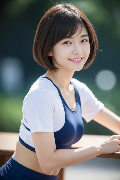 Photorealistic beautiful female student、18-year-old、Night view、amazingly beautiful、extremely fine transparency、beautiful body、(highest quality、8K、32K、masterpiece、nffsw:1.3)、ultra high resolution,(Photoreal:1.4),RAW photo, detailed face,,beautiful hair, ((Doctor Style)), ,very short hair 、very short hair、clean breasts、amazingly beautiful二重まぶた、beautiful nipples、 natural makeup,, small perfect breasts, wet hair、detailed background, perfect lighting, Depth of written boundary, beautiful shadow gradation、thin limbs、thin thighs、((whole body))、((sportswear、Running))、wet body、((athletics stadium))、Beautiful and slim perfect body、beautiful high nose、Trimmed thin pubic hair、large crowd