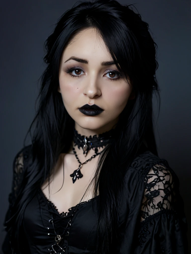 Mujer Araffe con cabello negro y maquillaje negro yace en una cama, Gothic horror vibes, gothic girl aesthetic, gothic aesthetic, wearing Gothic Makeup, darkwave gothic aesthetic, gothic girl, Gothic Makeup, pale gothic beauty, gothic aesthetic, con ojos esclerales negros, 1 7 - year - old gothic girl, goth eye liner, gothic woman, gothic atmosphere