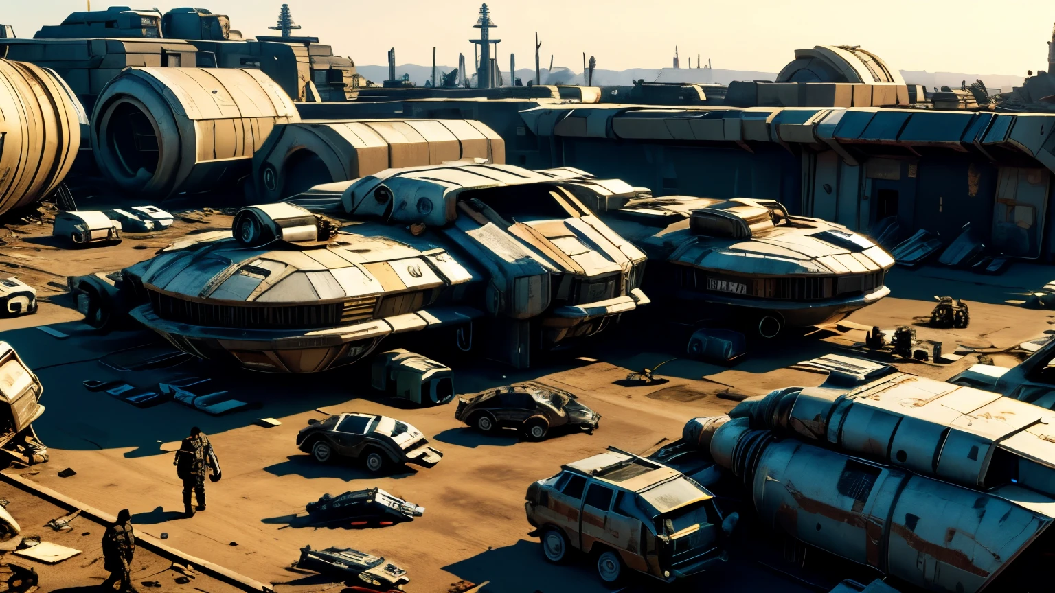 alien junkyard, full of rats, scrapyard, scifi, broken old spaceships