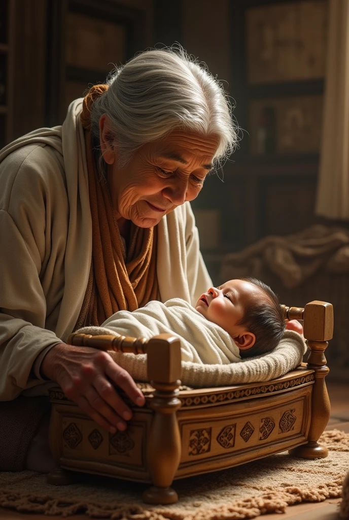 Illustrate the moment when the two anguished women take the baby to King Solomon, Both claiming to be the real mother. imagem perfeita