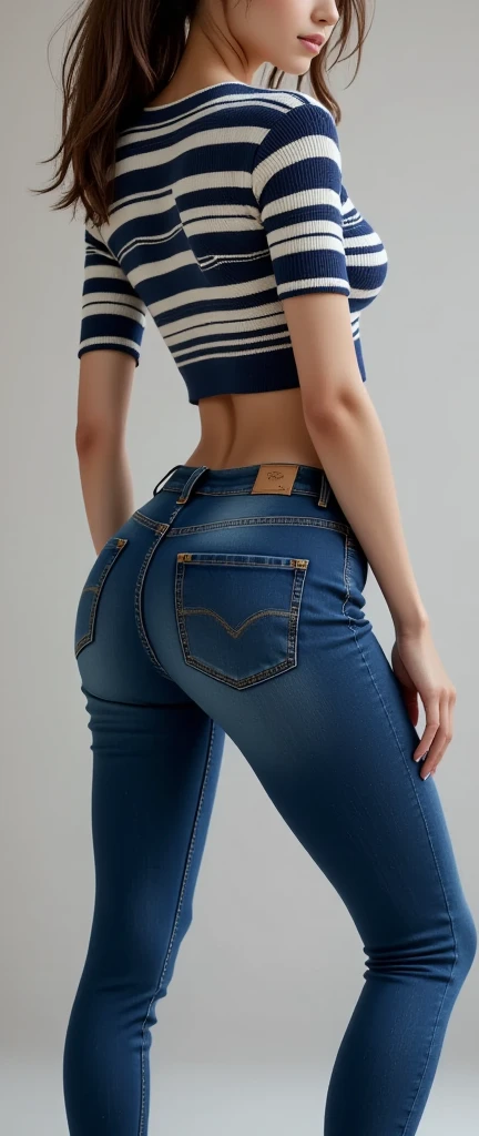 Arafa woman in jeans posing for a photo in a studio, waist - shot, Waist slender, thin girl model photo, Waist slender, short flat hourglass slender figure, Waist slender e quadris grossos, Waist slender, Waist slender, smallest belly ever, smallest waistline ever, smallest waistline, tight slit