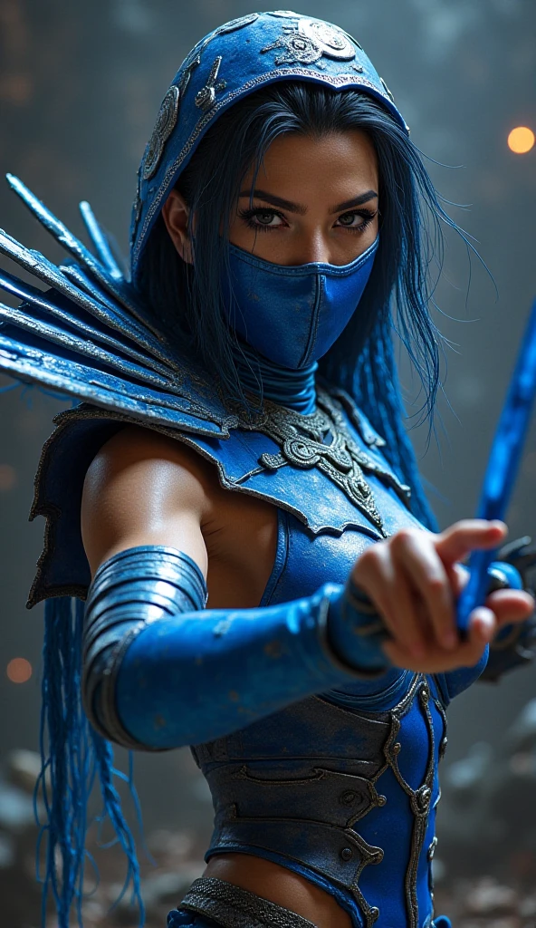 This is a digital artwork of a female character with blue wings, holding a sword, and surrounded by a dynamic blue energy.