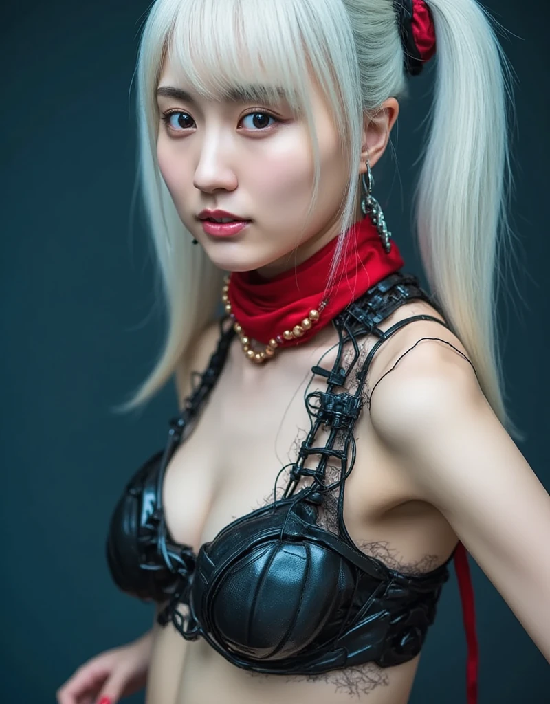 ((perfect round eyes))、dressed, (((Long lace-up dress in (black and red), with lace white accessories:1.23))), (Ultra-realistic最high quality), (photo realistic:1.65), (realistic:1.65), (increase cinematic lighting quality:0.55), 16K, 32K, (1girl:1.3) 24years old、fashion supermodel、realistic lighting, light on face, (Super beautiful body)、(beautiful, detailed face:1.5)、(detailed eyes:1.45)、(detailed lips:1.35)、(Detailed nose:1.25)、(Increase quality:1.3), (best quality real texture skin:1.13), (finely detailed eyes), finely detailed face, (finely quality eyes:1.12), ((random expressions))、((firm full breasts:1.44))、((narrow waist:1.4))、medium ass、 beautiful cheekbones、 (slim belly: 1.3)、((slim, well-muscled body:1.35))、((small head: 1.4))、((slim face)), ((anatomically correct)), (pink_makeup:1.37), (long_blue)_eyeliner:1.42, (red_lipstick:1.3), iridescent eyes, with professional makeup, vibrant eyes:1.11, ((Glamour, paparazzi taking pictures of her)), ((minimalist very provocative Extravagant street outfit:1.32)), The attention to detail, Double eyelids, Wear an off-the-shoulder top, full bodyesbian,(((long White hair:1.32))), ((brown_eyes:1.6)), contrast、dark shot:1.08、The ultra -The high-definition, (close-up)