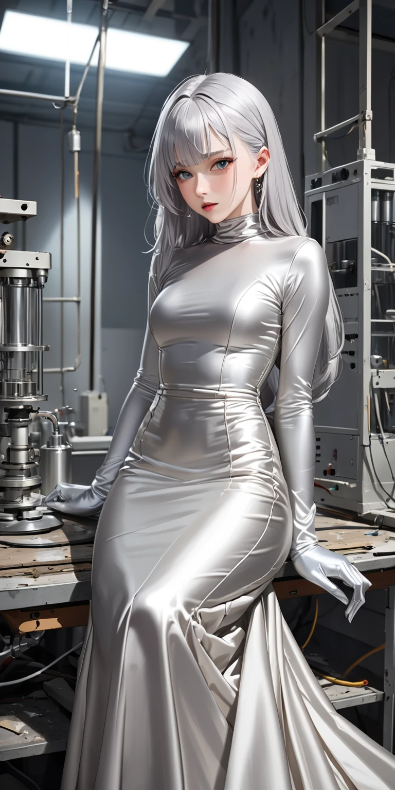 (Extremely detailed CG Unity 8K wallpaper, masterpiece, best quality), (Exquisite light and shadow, Very dramatic scene, movie lens effects), a girl in a white Spider-Man costume, Silver gray hair color, from the Spider-Man parallel universe, Boys, Miracle, Spider-Man, Sitting on the sofa, Dynamic poses), (Excellent details, Excellent lighting, wide angle), (Excellent rendering, Enough to stand out in class), focus on white 侠 costumes, Complex texture