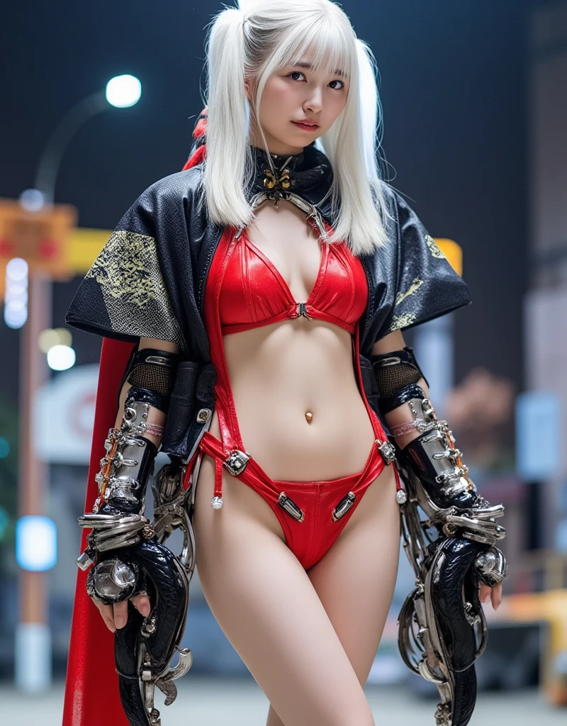 ((​masterpiece:1.4)、(top-quality:1.4)、(reallistic:1.7))、Space Warrior、Beauty Warrior、Sexy Daughter、1girl in、latex shiny、Latex bodysuit、By Luis Royo、age19、Super Ultra Ultra Bikini、Looking Back Beauty、Outstanding style、Slender Abs、beauty legs、Beautiful ass、A detailed eye、beautidful eyes、Raw photo、red-lips、Red boots、a choker、a necklace、耳Nipple Ring、Combat in the ruins of an ancient city of the planet