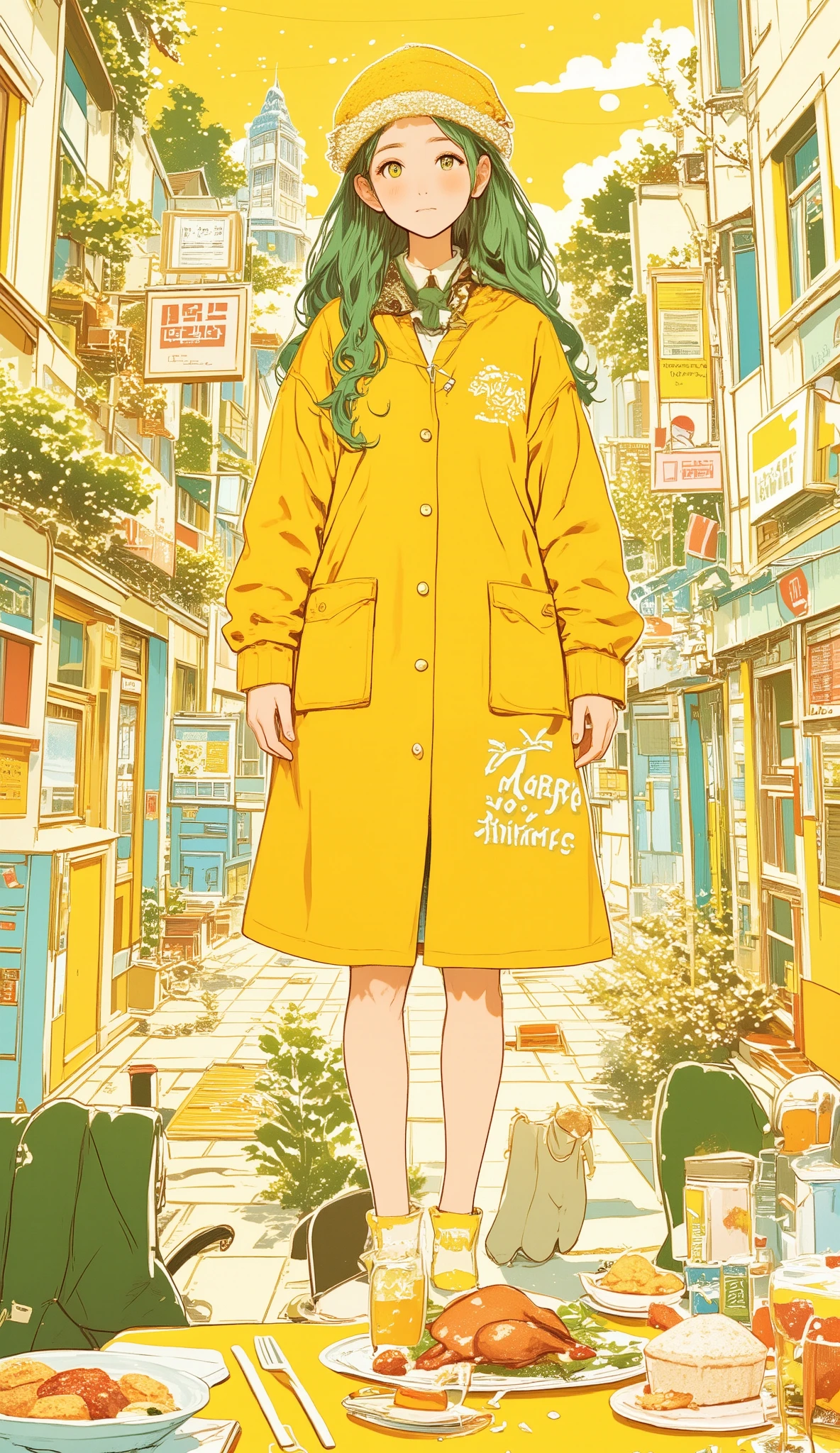 chrome yellow illustrations , Flat Street , cake decoration, Roast turkey, Girl on her way home from school, yellow-green illustrations , End of the year, English muffins , Christmas Eve , Girl, Merry Christmas , mimosa illustrations , To you, illustrations with canary yellow as the main color,, Busy Cities , beautiful woman, Santa Claus, cream yellow illustrations