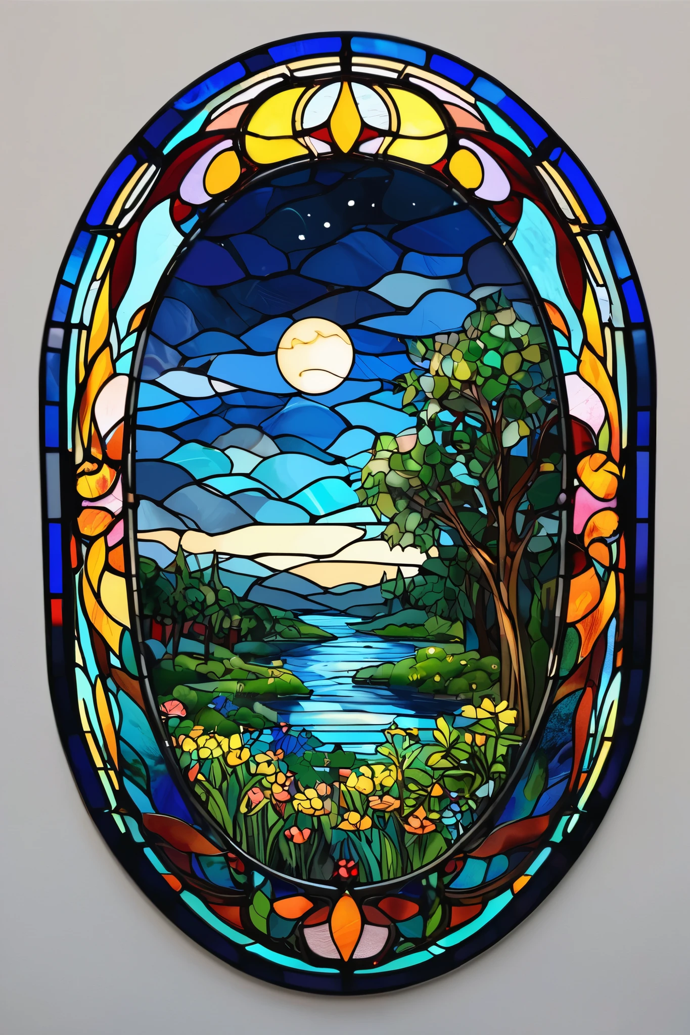 Stylish scenery　moon　 stained glass style