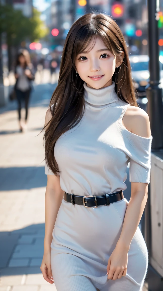 (Best quality, 8k, 32k, Masterpiece, UHD:1.2), (realistic:1.5), (masterpiece, Extremely detailed CG unity 8k wallpaper, best quality, highres:1.2), (ultra detailed, UHD:1.2), hyper sharp focus, (bust up portrait:1.5), Photo of extremely cute and beautiful Japanese woman, (Korean pop idol face:1.3), (blonde wavy hair:1.2), adult, (detailed beautiful girl:1.4), best quality, woman, adult, (beige turtleneck knit sweater:1.3), (black pleats skirt;1.3), (Beautiful night villa pool view background:1.2, night view), night pool, arms behind back, ((embarrassed laughing:1, seductive smile:1.15)), looking at viewer, facing the viewer, ((perfect female body)), (narrow waist:1.05), (cowboy shot), slender, abs, (large breasted:1.25), (sagging breasts:1.35), face ring light, face light, detailed human body, professional photo posing,