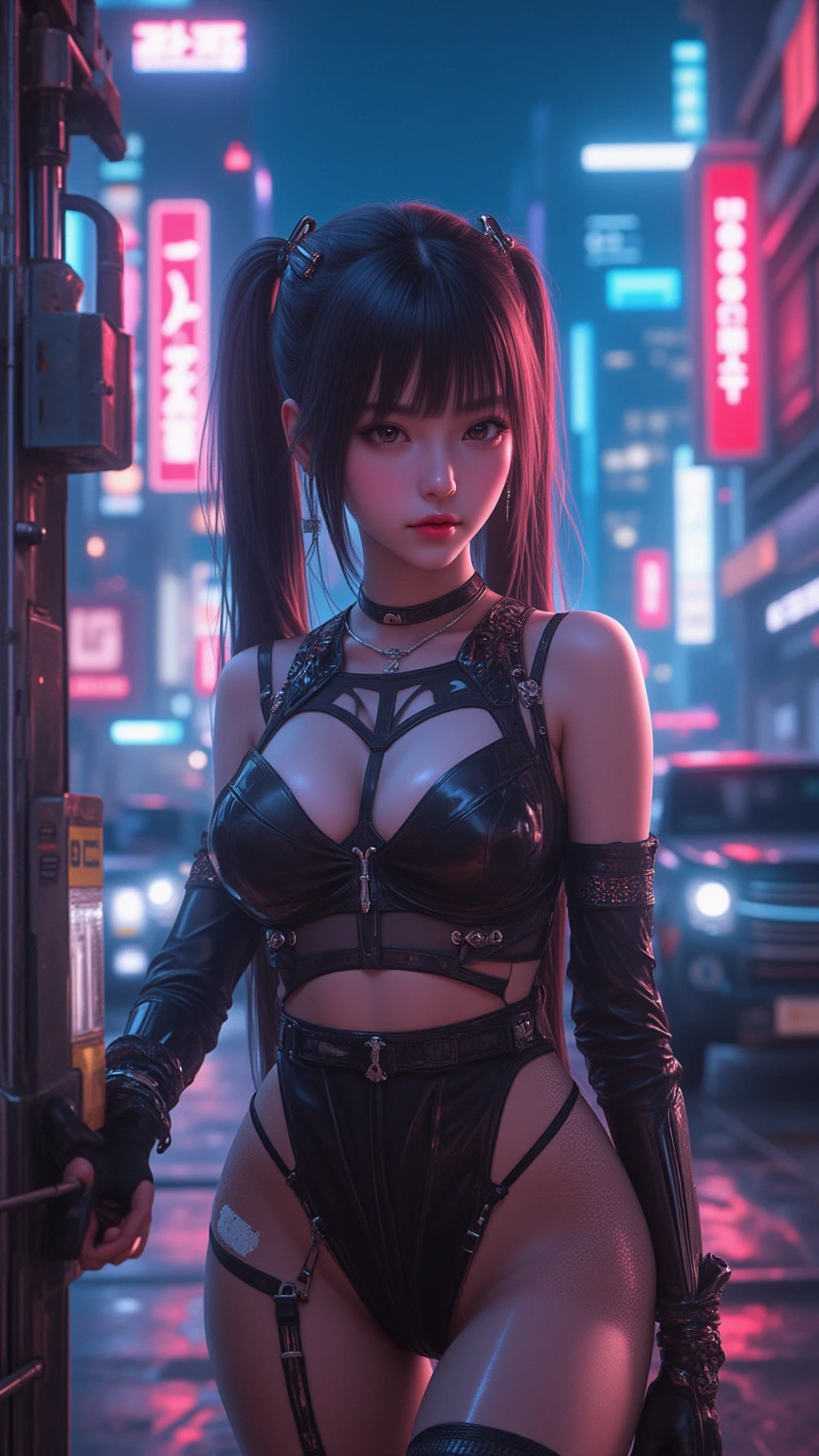 (32K) 16K, 8k, 4K, finely detail, hight resolution, hightquality, Perfect dynamic composition, Beautiful detailed eyes, Long Hair, cute photorealistic kawaii anime girl in the city, surrounded colorful neon lights and glowing lines of data flow, double exposure photography in the style of cyberpunk, glitch art, surrealism, front view, portrait photography, high resolution, She is wearing Wet T-shirts, transparent clothes nipples, intricate details, super detail, hyperrealistic