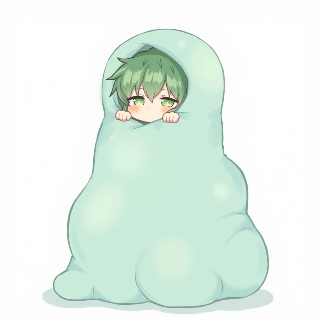 One giant blob of gelatinous slime making a girl's whole body stuck inside of it, squeezing and kneading her whole body, the girl feels exhausted by it