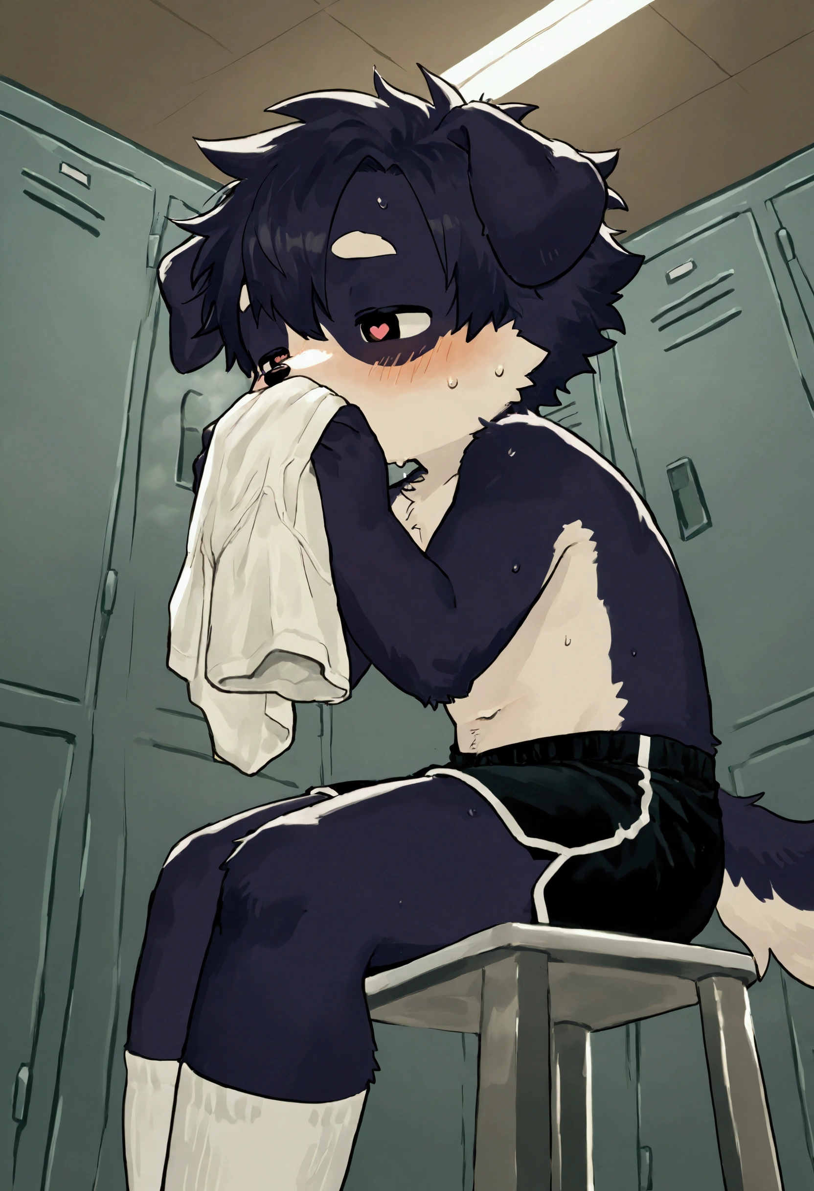 A male white cat in black slime,Wearing white boxers,Covered with mucus,slimes,white cat,Open your mouth and stick out your tongue,There mucus in the mouth,collars,Thighs covered with mucus