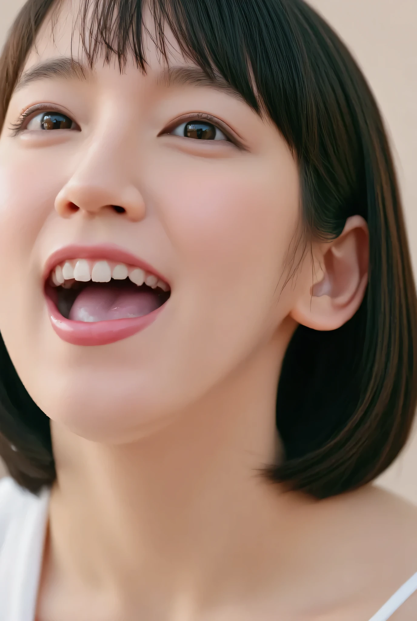 32k 8k super high image quality masterpiece, well-groomed face, realistic eyes, high brightness, real eyes, eyes wide open, like in a photo, focus on the face, smile, show a wet tongue, show a wet tongue, Akkanbe, beautiful tongue, thick tongue, big tongue, happy expression, Selfie, live-action, close eyes, funny face ( open your mouth, After the blowjob、 ejaculates in mouth)Erotic tongue with just the right length Using erotic tongues Lick lollipop candy is staring at me Riho Yoshioka A tongue covered with saliva is just the right length of tongue I can't see semen