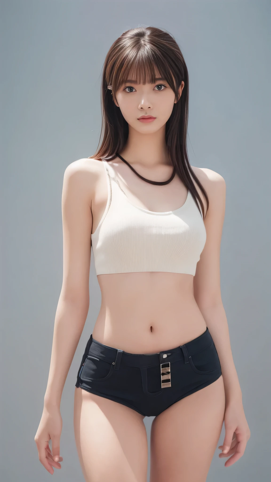 (( 1 girl)), woman, Masterpiece, top quality, top quality, cinematic lighting , (Volumetric Lighting), extremely detailed CG unity 8k wallpaper, Concentrated, 8k wallpaper, extremely detailed, super real, photorealistic, sharp concentration, is ridiculous, ( high resolution:1.2), ( high contrast), photos, detailed and complicated, Instagram , portrait , very detailed, Natalia Fabia , ART STATION, concept art, smooth, sharp concentration, illustration , cinematic lighting , ( big breasts:1.2), ((( skinny, thin legs))), ( Wearing the posture of a Japanese idol ), ( knit strap tank top, mini skirt, open shoulders, open, Chest), watching the viewer , (Indian Pose), ((Medium body shot , Hip Level Shots )), long hair, Crossed legs