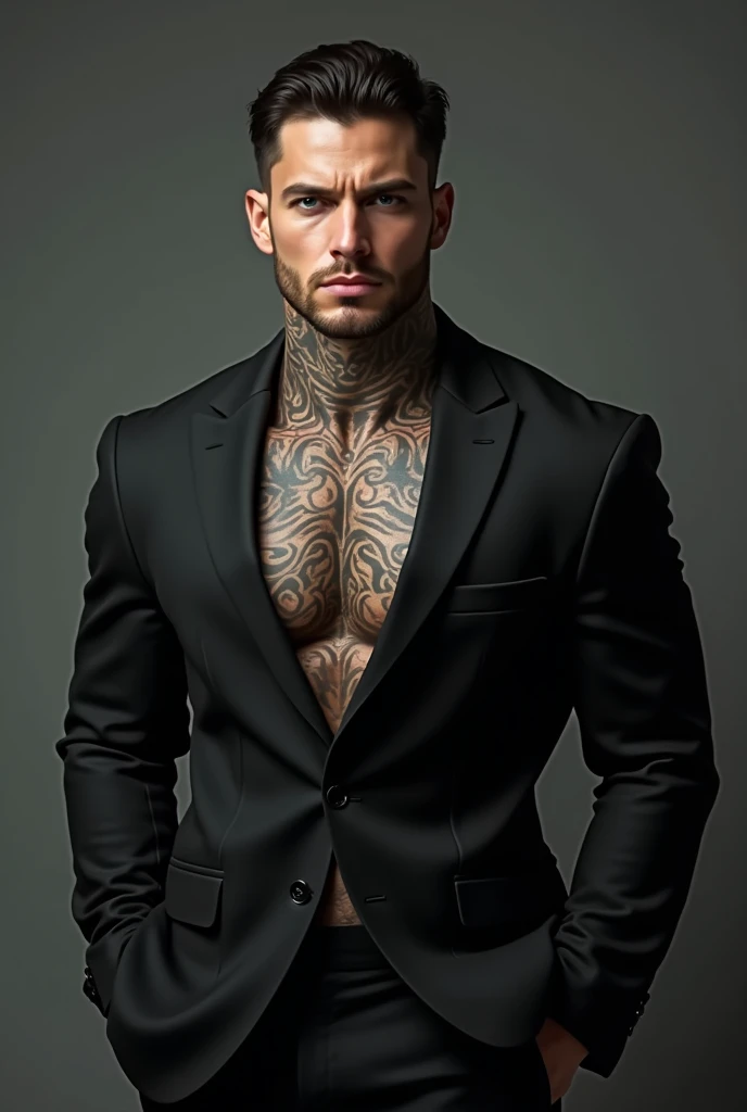 handsome reference reference Matt Anderson without clothes. Sensual shooting. pleasure. sweaty body . sex. Chest muscles! Chest hair! ((monochrome)), ((grayscale))wearing a suit and tie,tattoo. white hair smoky movie look!