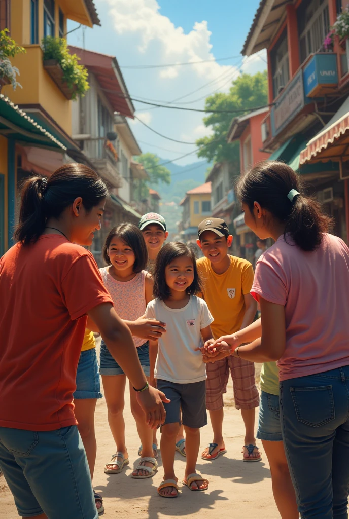 Children greeting several families