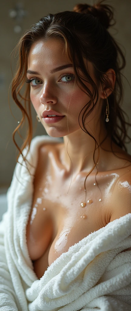 Drops of water running down the of a naked w