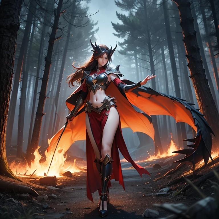 Create an image that depicts the thrilling encounter between Máterum the Primordial and the mysterious goddesses Lésnar and Réslar, emerging from the fog of Hungu². Máterum, an imposing figure with divine features, observes with curiosity the goddesses, who have a physiognomy similar to that of the gods, but with delicate bodies and small pairs of breasts. The goddesses have beautiful black eyes and dazzling red hair. The image must convey the mixture of curiosity, fear and fascination in this encounter between divine beings. The scenery should reflect the grandeur of the planet, with the fog surrounding the scene and elements that refer to the energy of the planets and stars. Lésnar and Réslar should be highlighted, with expressions that reveal their shyness and discomfort before the presence of the Primordial. The image should convey the magical and mysterious atmosphere of this crucial encounter in the narrative
