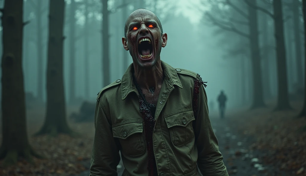 homme zombi Monstre satanique, diffusion sous la surface, peau humide et brillante, yeux qui saignent