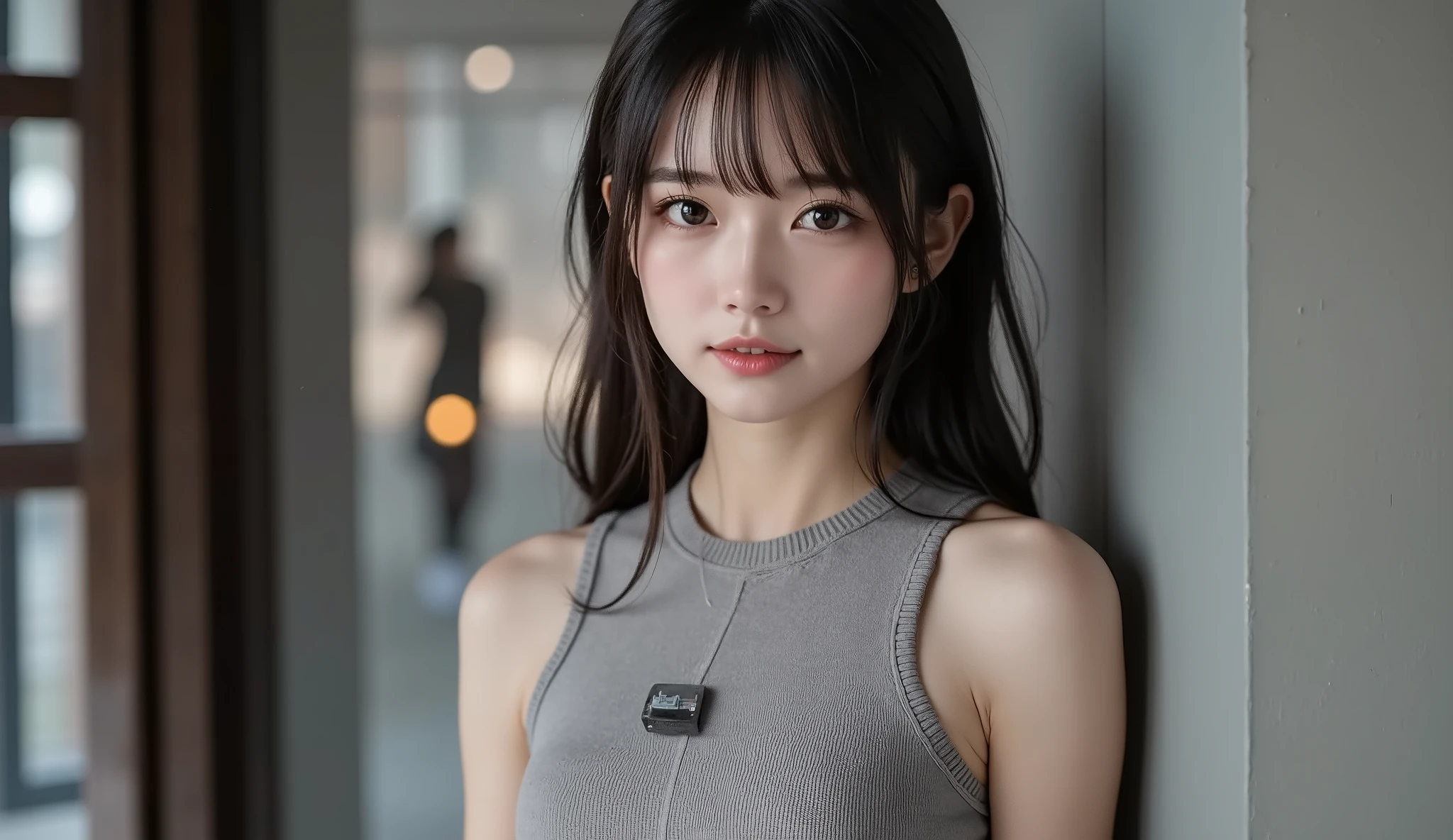 8k, ultra high resolution , top quality, masterpiece,rule of thirds,golden ratio, surreal, photos, one woman,( girl:1.3), cute, cute顔, Beautiful Eyes in Every Detail , 細かく Details, mature woman, princess,full body,smile, black hair,Long layers,ID photo,future, Brutal Cyberpunk Woman , luxurious and beautiful ,(( summer knit )), (( micro mini)), ((Knee-high socks)),Short sleeve, very delicate expression , delicate eye description,, Healthy body shape, (( 1 female)), Height: 160cm, (( thin thighs)) ,( thin waist:1.4)、( Beautiful :1.4), pink lips, profile,((( ideal body shape))),Small bust, A cup :2,、 portrait:2、 perfect anatomy 、鮮明な Details、 Details, thin lips,Perfect and beautiful face ,完璧で cute顔, Meticulous Skin , Perfect Limbs 、 thin waist, surreal,Light and Dark, fashion magazine cover,glowing