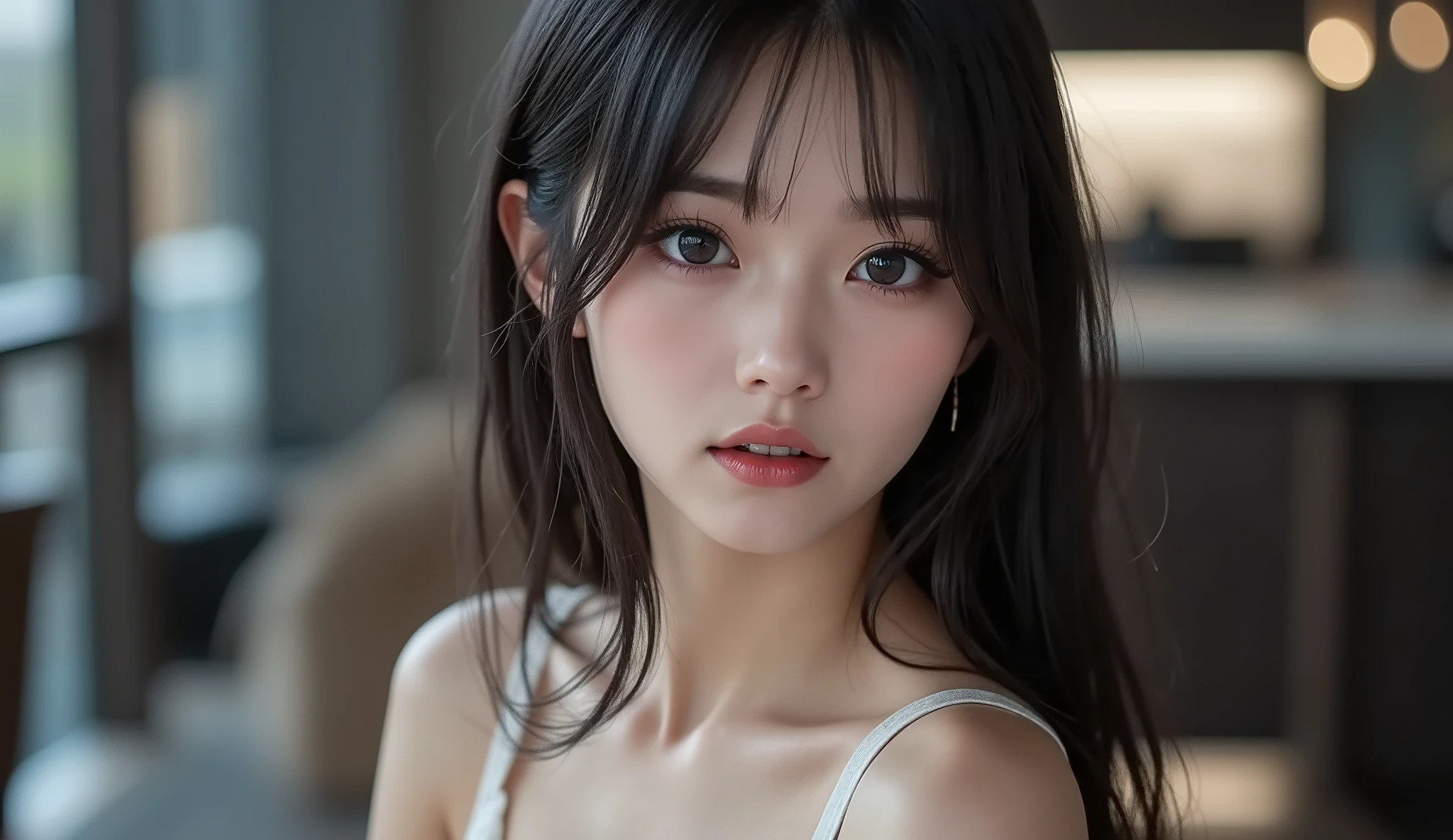 8k, ultra high resolution , top quality, masterpiece,rule of thirds,golden ratio, surreal, photos, one woman,( girl:1.3), cute, cute顔, Beautiful Eyes in Every Detail , 細かく Details, mature woman, princess,full body,smile, black hair,Long layers,ID photo,future, Brutal Cyberpunk Woman , luxurious and beautiful ,(( summer knit )), (( micro mini)), ((Knee-high socks)),Short sleeve, very delicate expression , delicate eye description,, Healthy body shape, (( 1 female)), Height: 160cm, (( thin thighs)) ,( thin waist:1.4)、( Beautiful :1.4), pink lips, profile,((( ideal body shape))),Small bust, A cup :2,、 portrait:2、 perfect anatomy 、鮮明な Details、 Details, thin lips,Perfect and beautiful face ,完璧で cute顔, Meticulous Skin , Perfect Limbs 、 thin waist, surreal,Light and Dark, fashion magazine cover,glowing
