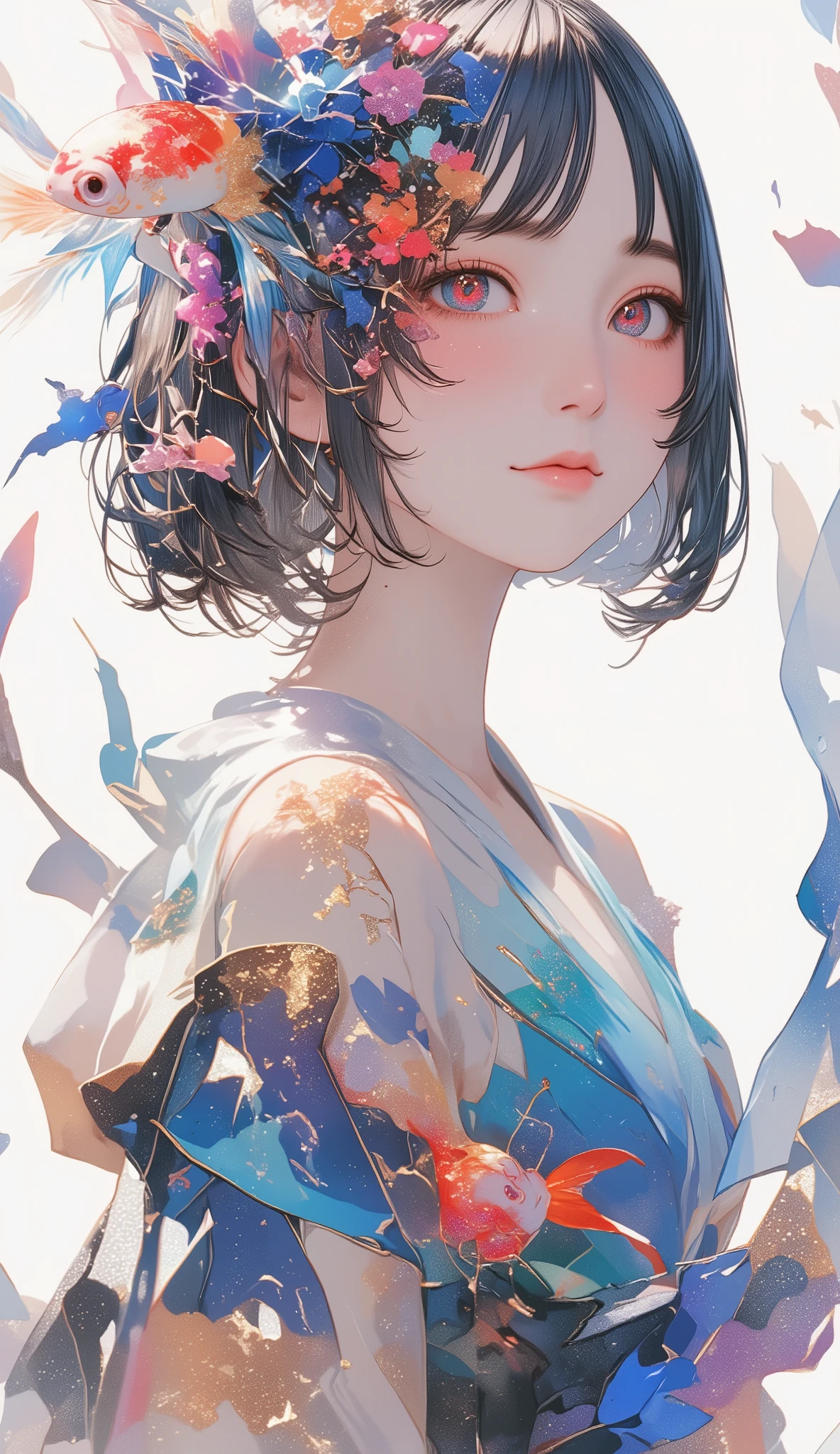 masterpiece,Highest quality,Highest quality,Official Art,beautifully、aesthetic,(One girl:1.2),Very detailed,(Fractal Art:1.1),Completely naked、Nipples are visible、Upper body close-up、beautiful、face、pupil、colorful、Abstract、topless、Depicting the nipples、from the front、クールなface、
