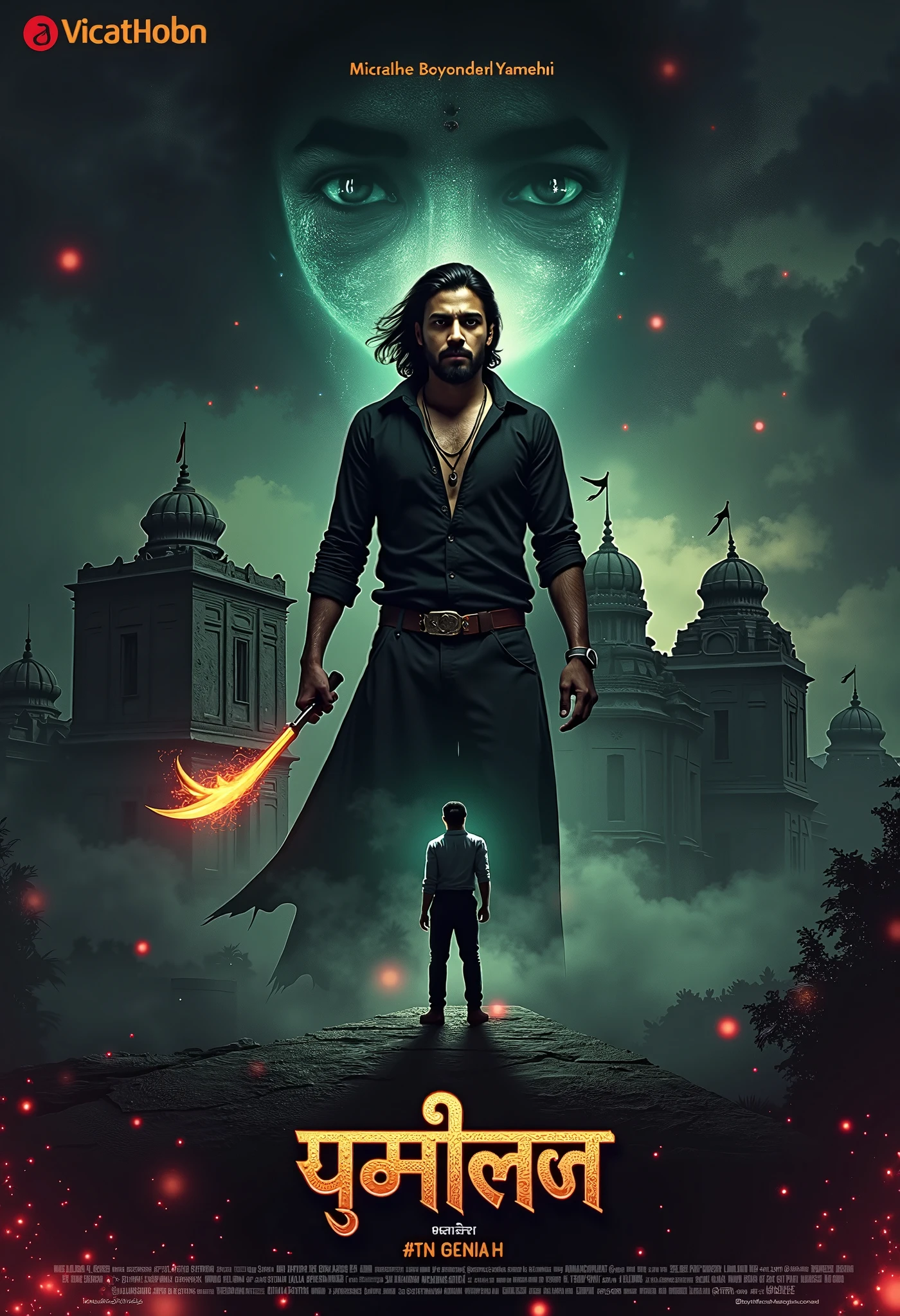 Here is the description of the same person in the new situation:
"The medium height, medium build white man with short, curly black hair, white skin, brown eyes, and a goatee is wearing a yellow dress shirt, white pants, and blue sneakers. He is standing in front of the church, engaged in a fierce battle against demons. The sky is stormy, with dark clouds swirling and lightning flashing, adding a dramatic and intense atmosphere to the scene. The man’s face is determined, his clothes are tattered from the struggle, and his stance is resolute as he fights the menacing forces."