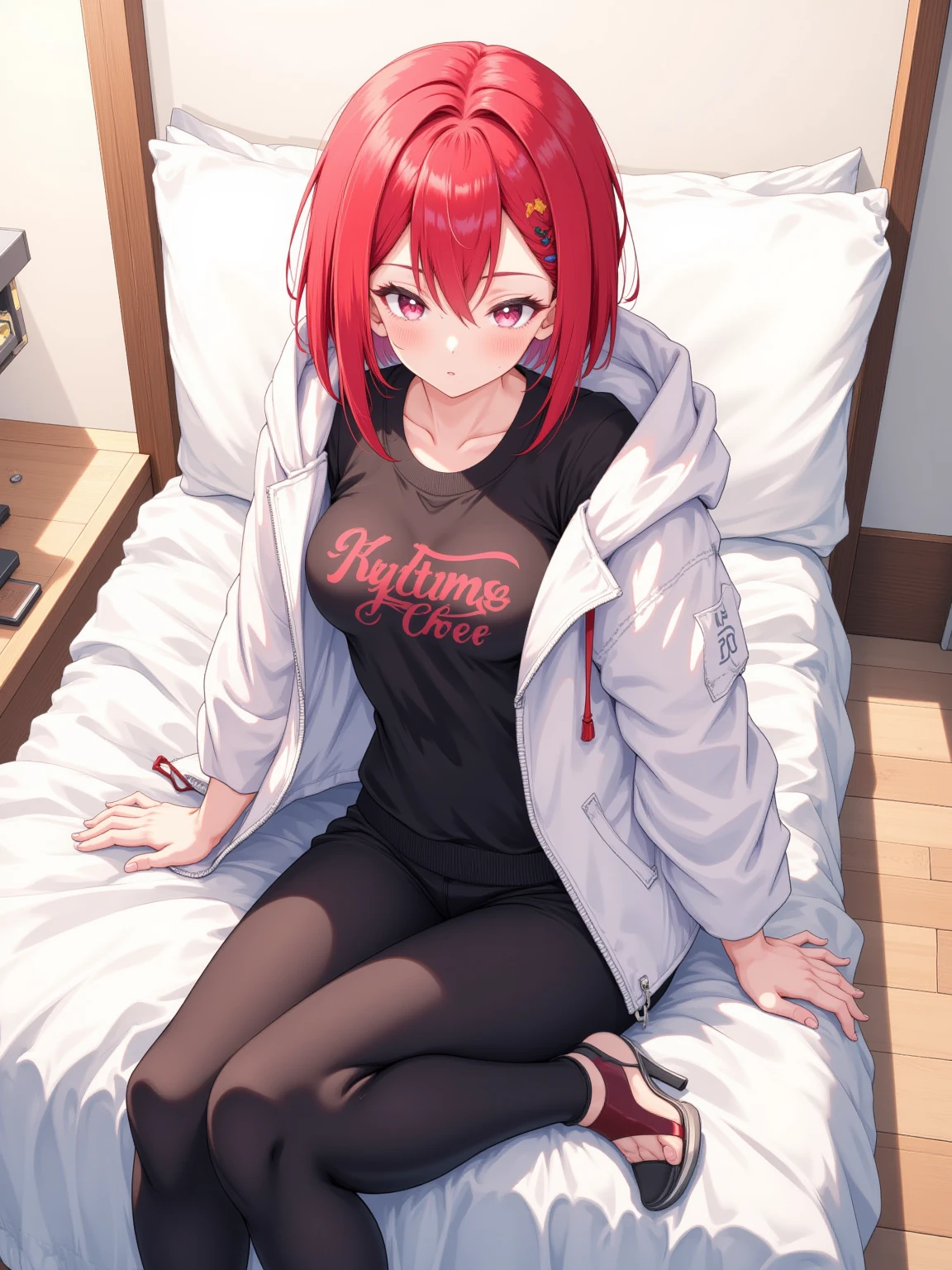 Miku Nakano, Nakano Miku III Ticket, long hair, Explosions, Blue eyes, Brown hair, Hair between the eyes, Wake up,sleepy,The shirt is slightly open.,Black chain pants,Barefoot,He smiles,Bedrooms,The light goes out, Covered with a blanket, Windows,ロマンチックなmorning日,morning,Intense light,Sitting on the bed,
break indoors, Bedrooms,
break (Masterpiece:1.2), Highest quality, High accuracy, Unity wallpaper 8k, (figure:0.8), (Beautiful and detailed eyes:1.6), Highly detailed face, Perfect lighting, Highly detailed CG, (Perfect hands, Perfect anatomy),