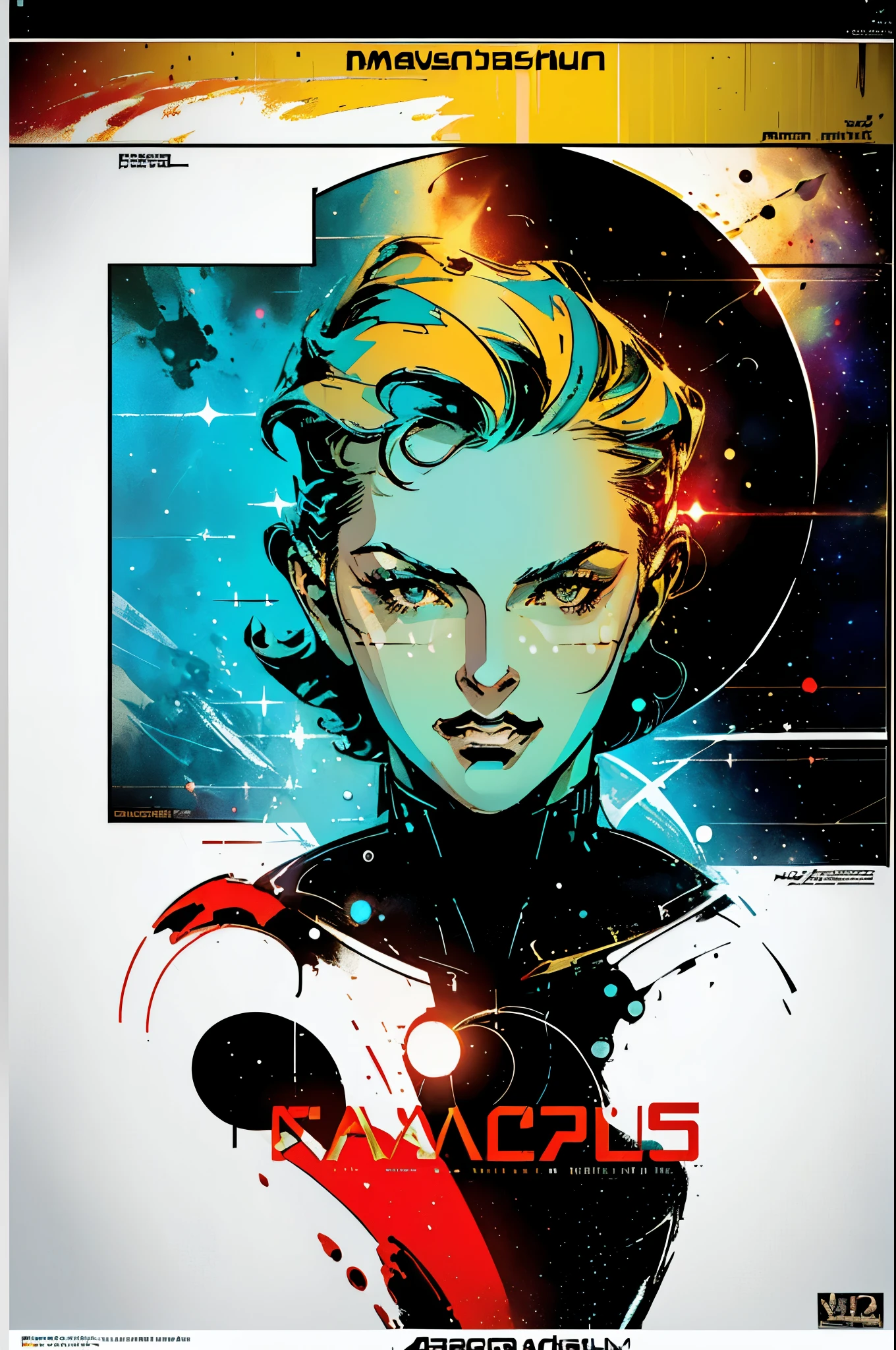 (((masterpiece,best quality))),32K Wallpaper,((( very detailed poster))),retro vintage,sci-fi,(((space thriller cinematic movie poster))),(((Bauhaus))),(((mid-century modern))),(((ultimate galaxy))),(solo1girl :1.2)