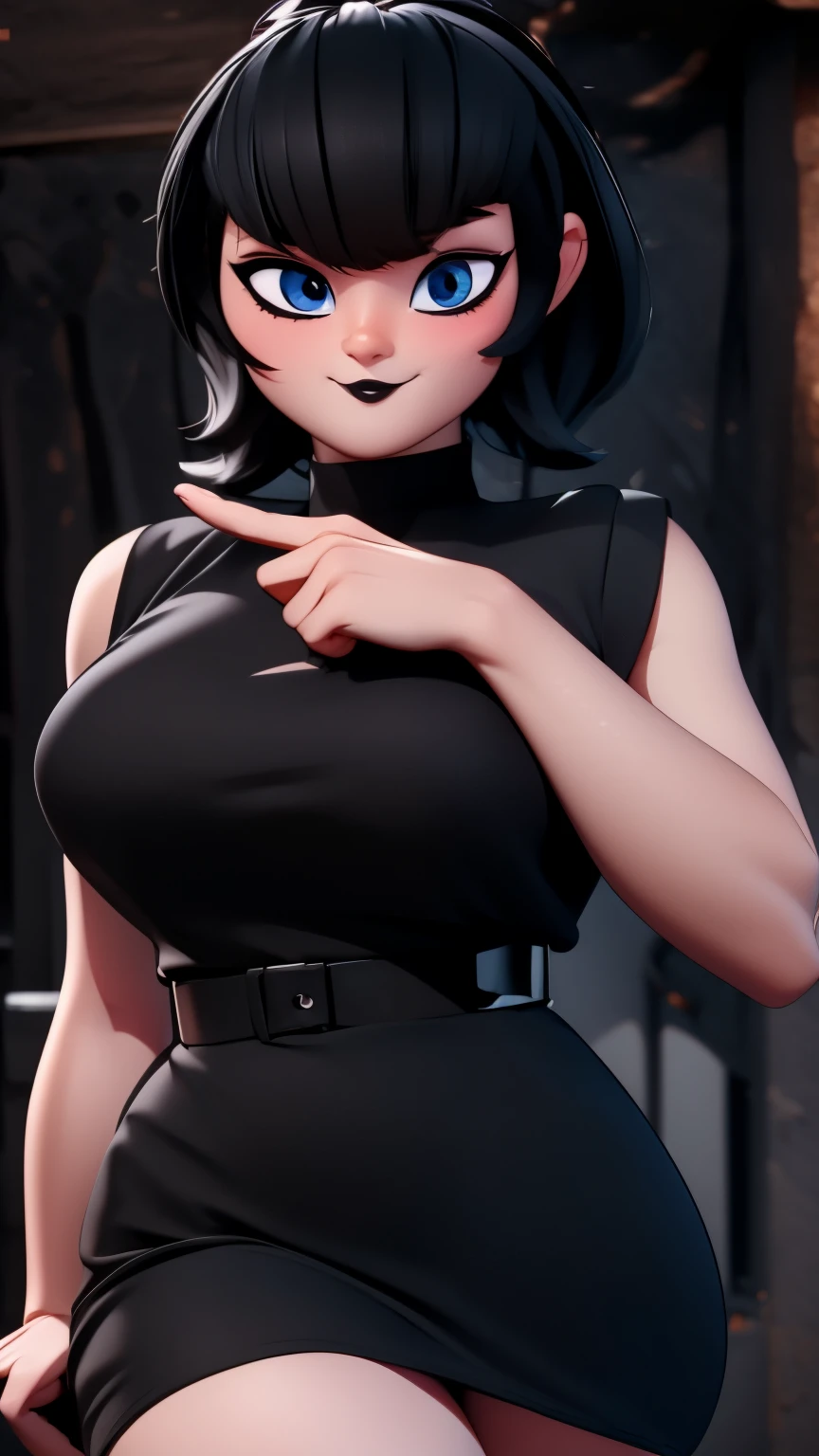 1girl big tits and big pussy uncovered, smiling and pale skin short hair with bob style bangs gothic makeup fine detailed face perfect full body stunning, fondo de naturaleza salvaje