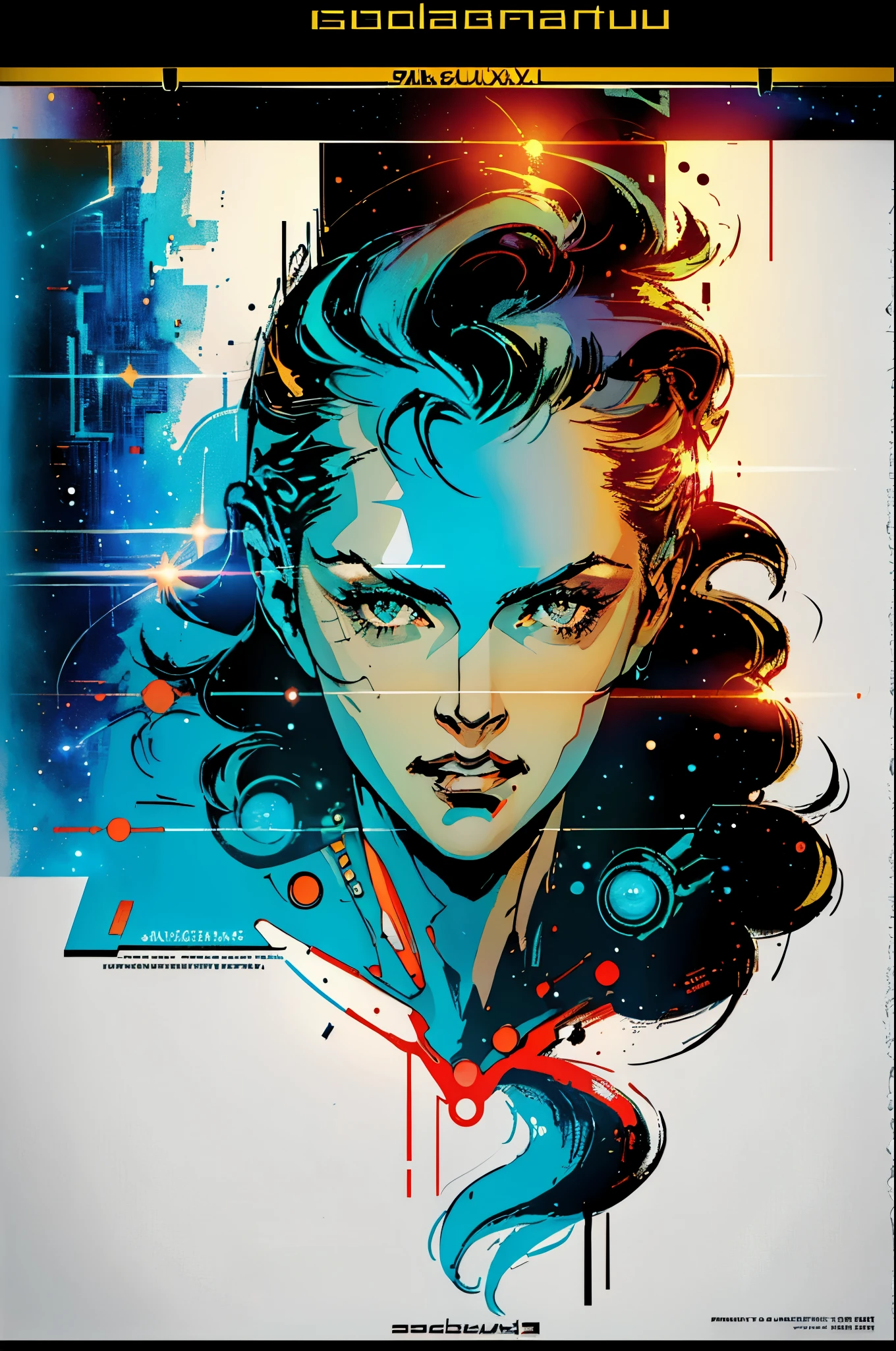 (((masterpiece,best quality))),32K Wallpaper,((( very detailed poster))),retro vintage,sci-fi,(((space thriller cinematic movie poster))),(((Bauhaus))),(((mid-century modern))),(((ultimate galaxy))),(solo1girl :1.2)