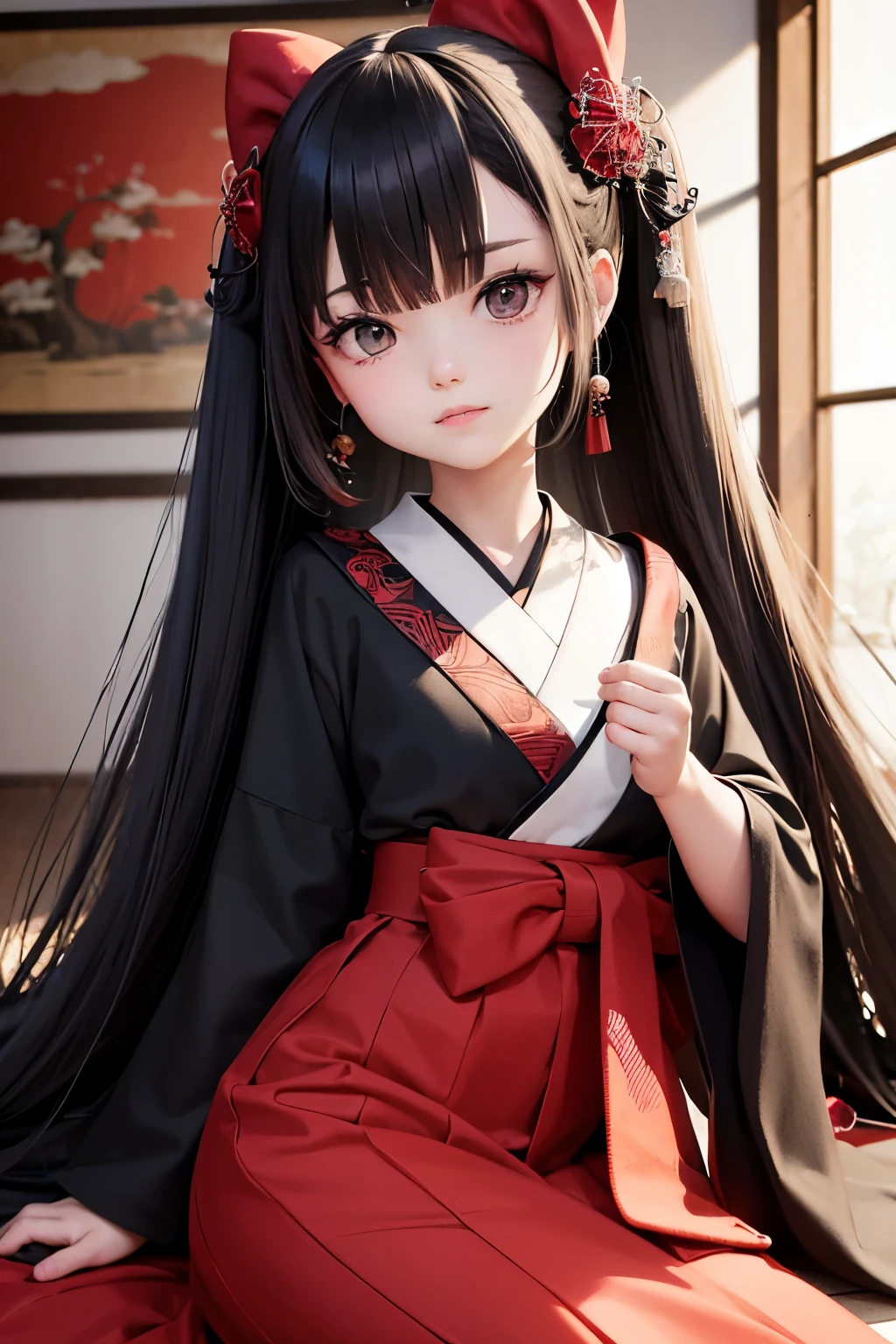 Shrine maiden pray front god々Shii Less exposure Black Hair