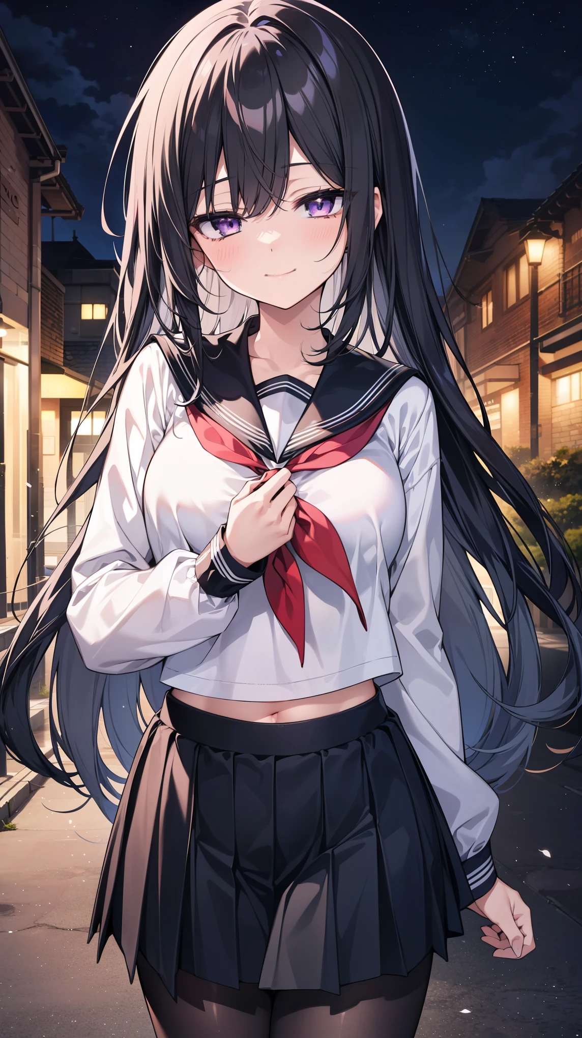 Anime girl with long black hair and a white shirt and black skirt ...