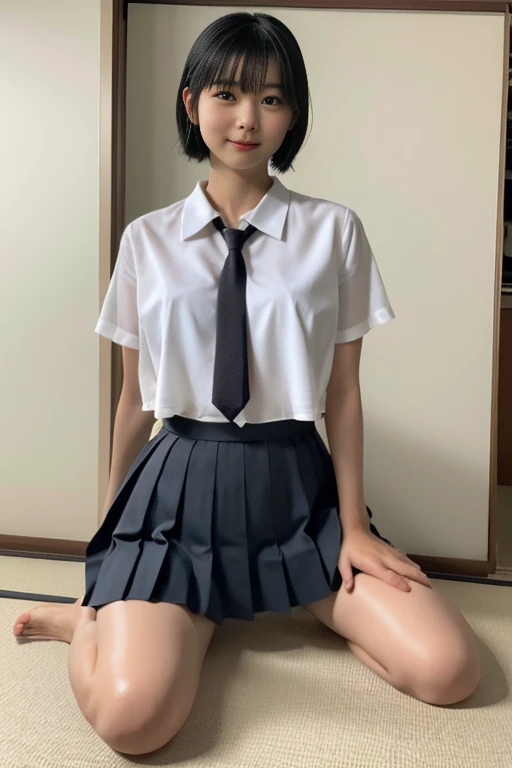 (masterpiece:1.2, highest quality), (realistic, photorealistic:1.4), beautiful illustrations, (natural side lighting, movie lighting), Depth of written boundary, 
looking at the viewer, Front view, 1 girl, English, high school girl, 20 years old, perfect face, Cute symmetrical face, shiny skin, open legs,
(bob hair:1.7,blonde), asymmetrical bangs, Big eyes, droopy eyes, long eyelashes chest), thin, 
beautiful hair, beautiful face, fine and beautiful eyes, beautiful clavicle, beautiful body, beautiful breasts, beautiful thighs, beautiful feet, beautiful fingers, 
((fine fabric texture, brown knit vest, short sleeve white collar shirt, navy pleated skirt, Navy bow tie)), 
(beautiful scenery), evening, (Inside the flower shop), Are standing, (smile, Upper grade, open your mouth),  (((skirt lift, white sexy panties, genitals visible))), full body shot, dark blue socks, sexy face, inverted nipples,