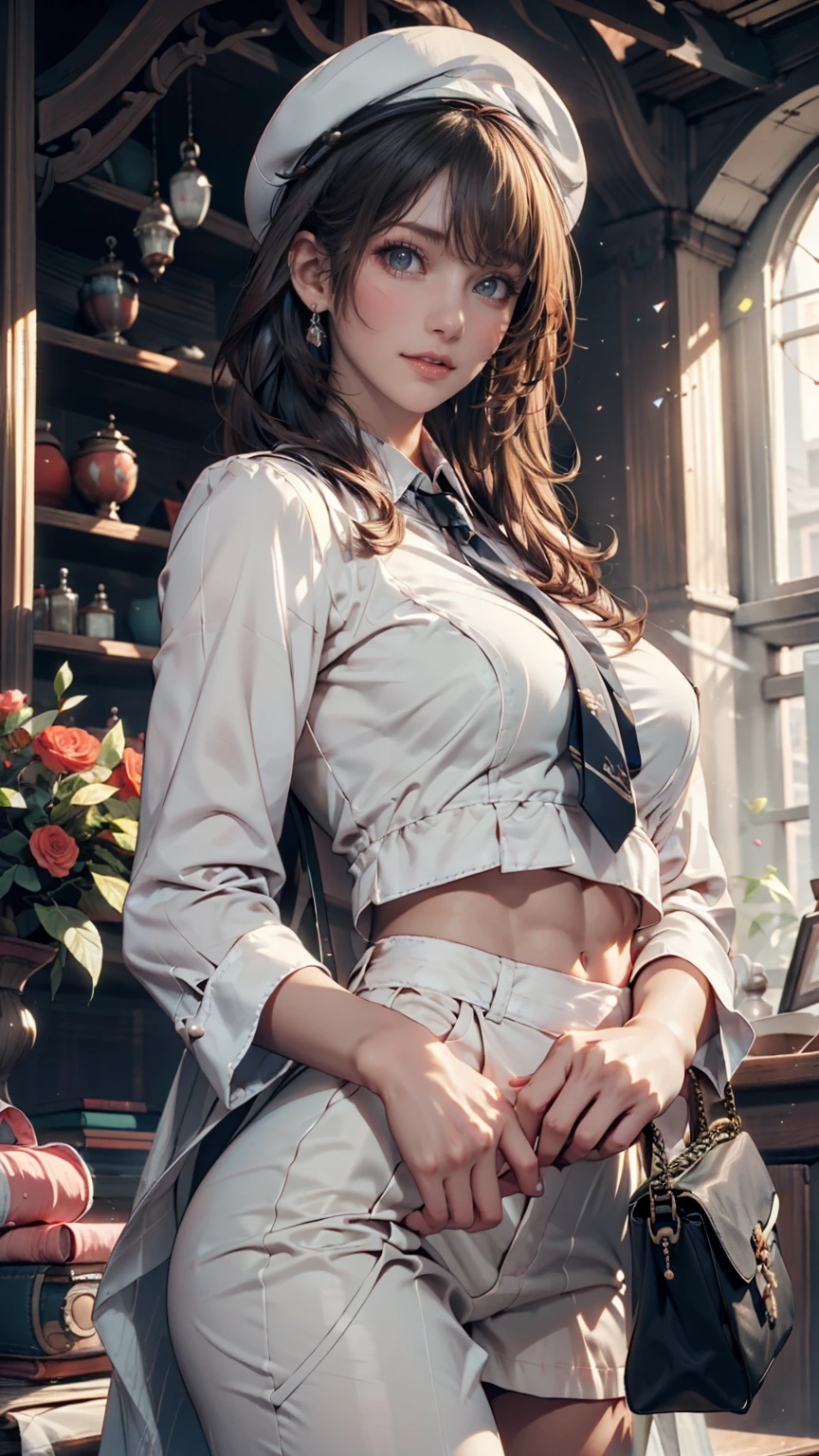 24-year-old female、Silver Hair、Twin tails、Sexy、Sexy proportions、High neck zipper up top with lace embellishment、Lower milk visible、Mini length pleated skirt、Choker with lace embellishment