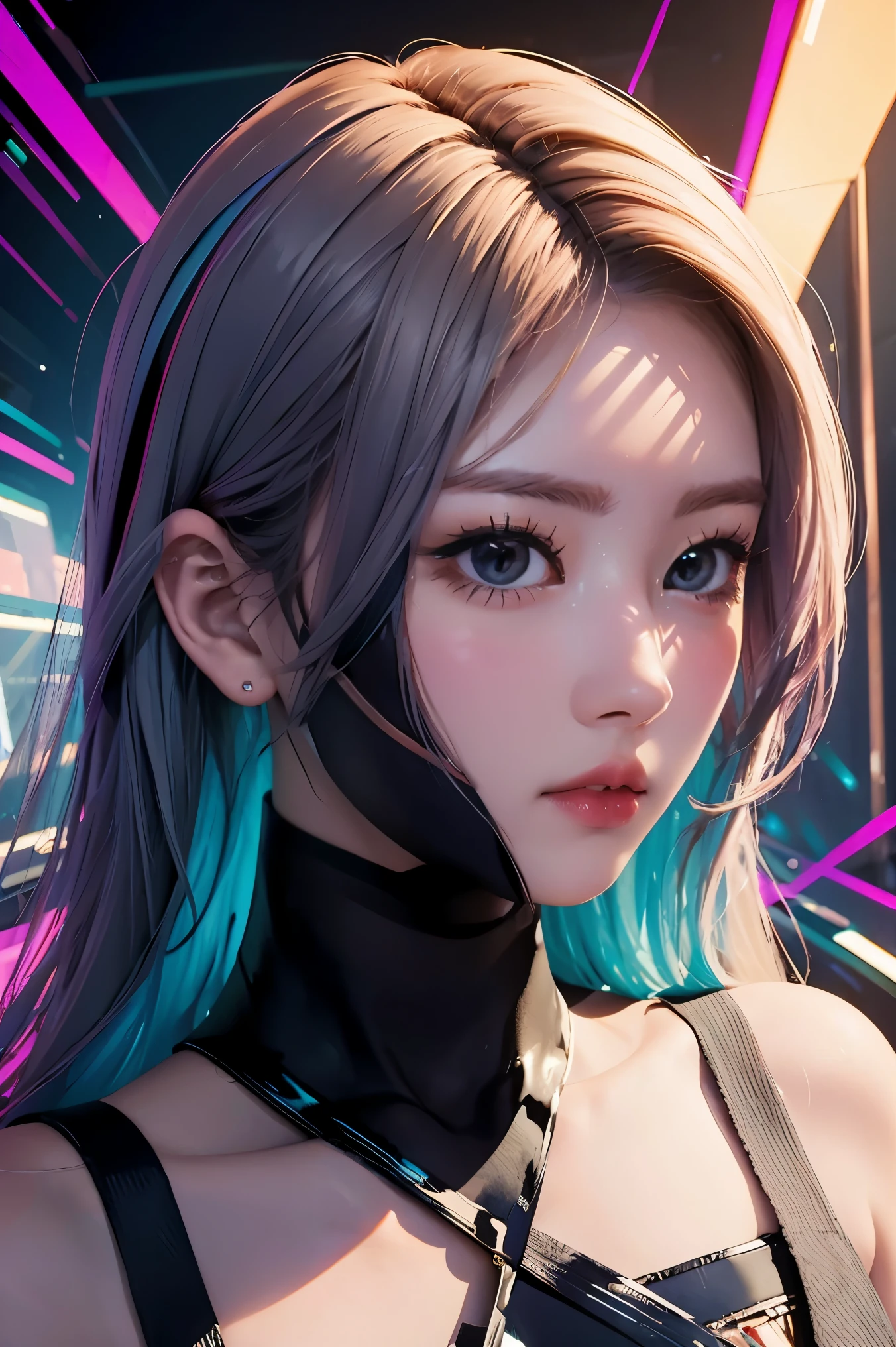 (masterpiece, top quality, best quality, official art, beautiful and aesthetic:1.2), 1girl, glitch art, (digital distortion), pixelated fragments, data corruption,colorful noise, visual chaos,contemporary aesthetics