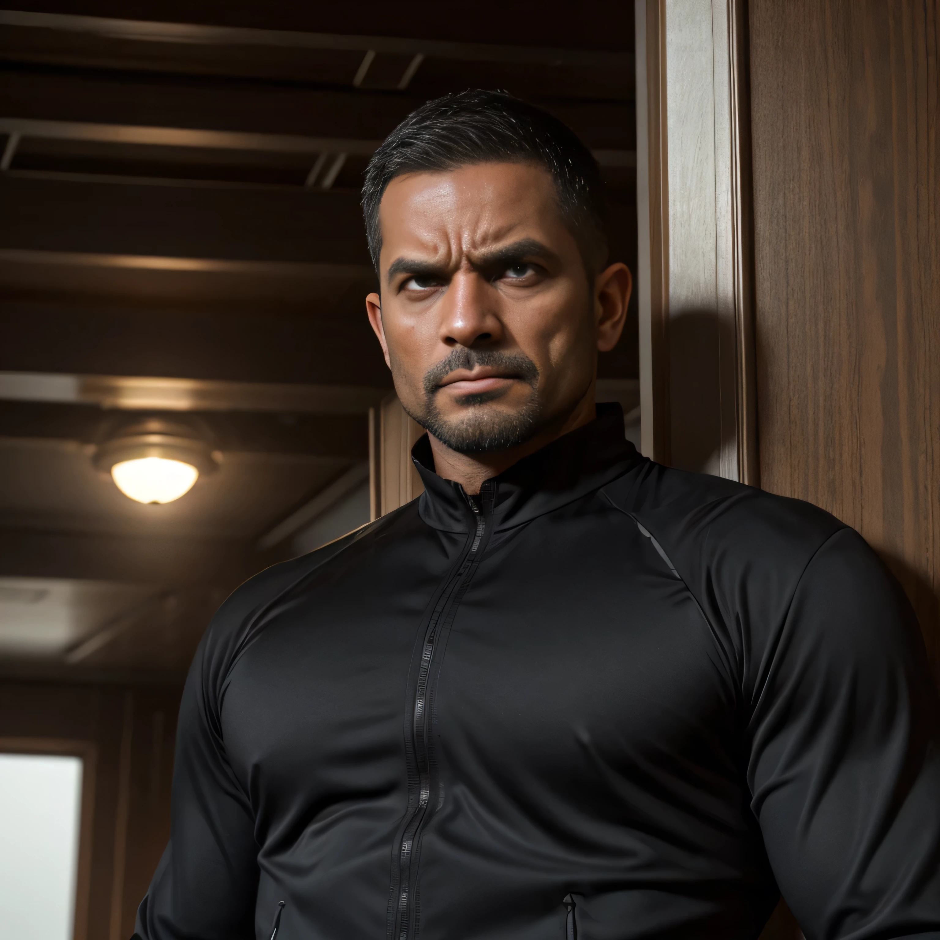 Homem, corpo musculoso, sem camisa, Defined muscles, standingn, Entrando sem anel, menacing stare,  alta qualidade, professional cinematic lighting, 16k, movie poster, alta qualidade, alta qualidade, High definition